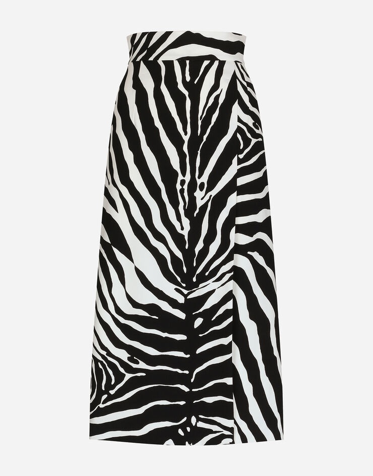 Zebra-print cady calf-length skirt - 1