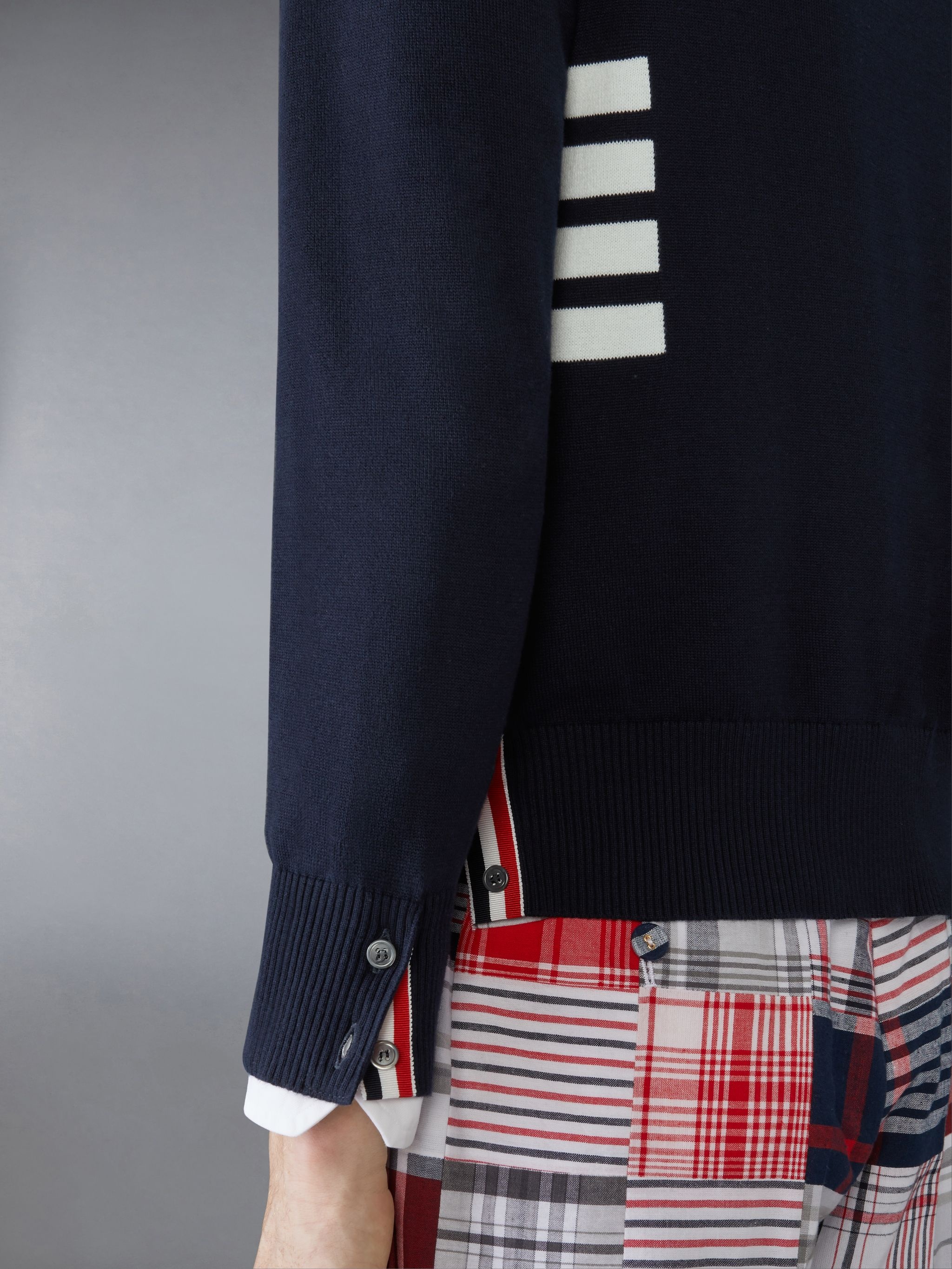 Cotton 4-Bar Relaxed Fit V Neck Cardigan - 4