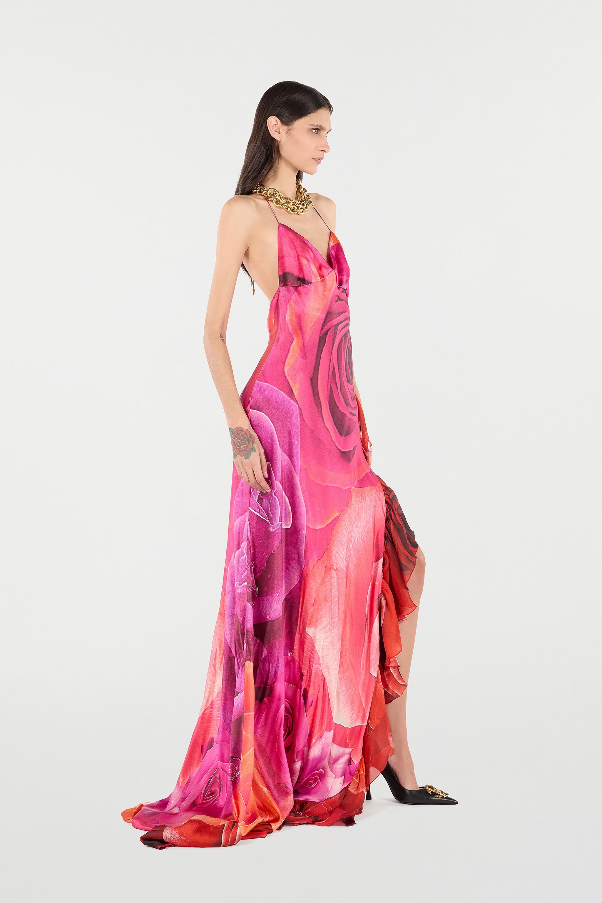 Dress With Rose Print And Flounces - 3