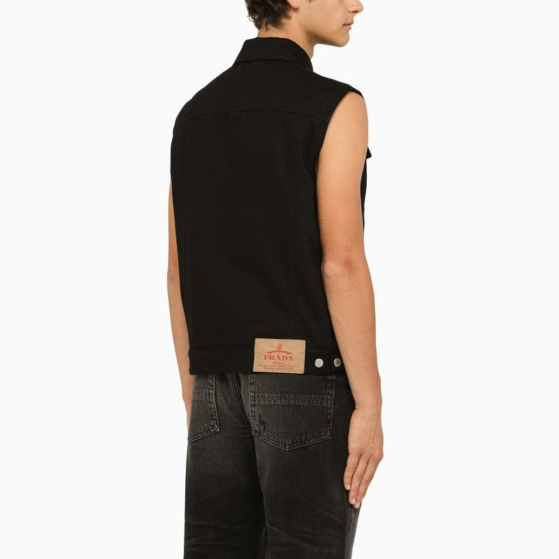 Prada Men Black Denim Waistcoat - 2