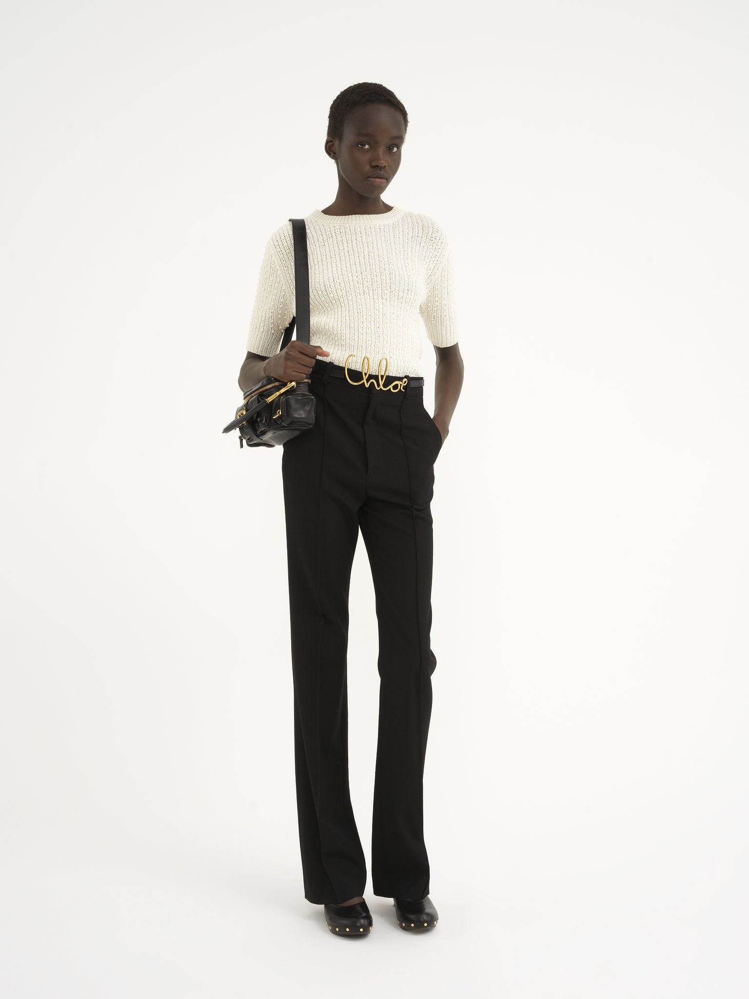 SHORT-SLEEVE PEARL SWEATER IN WOOL & CASHMERE - 3