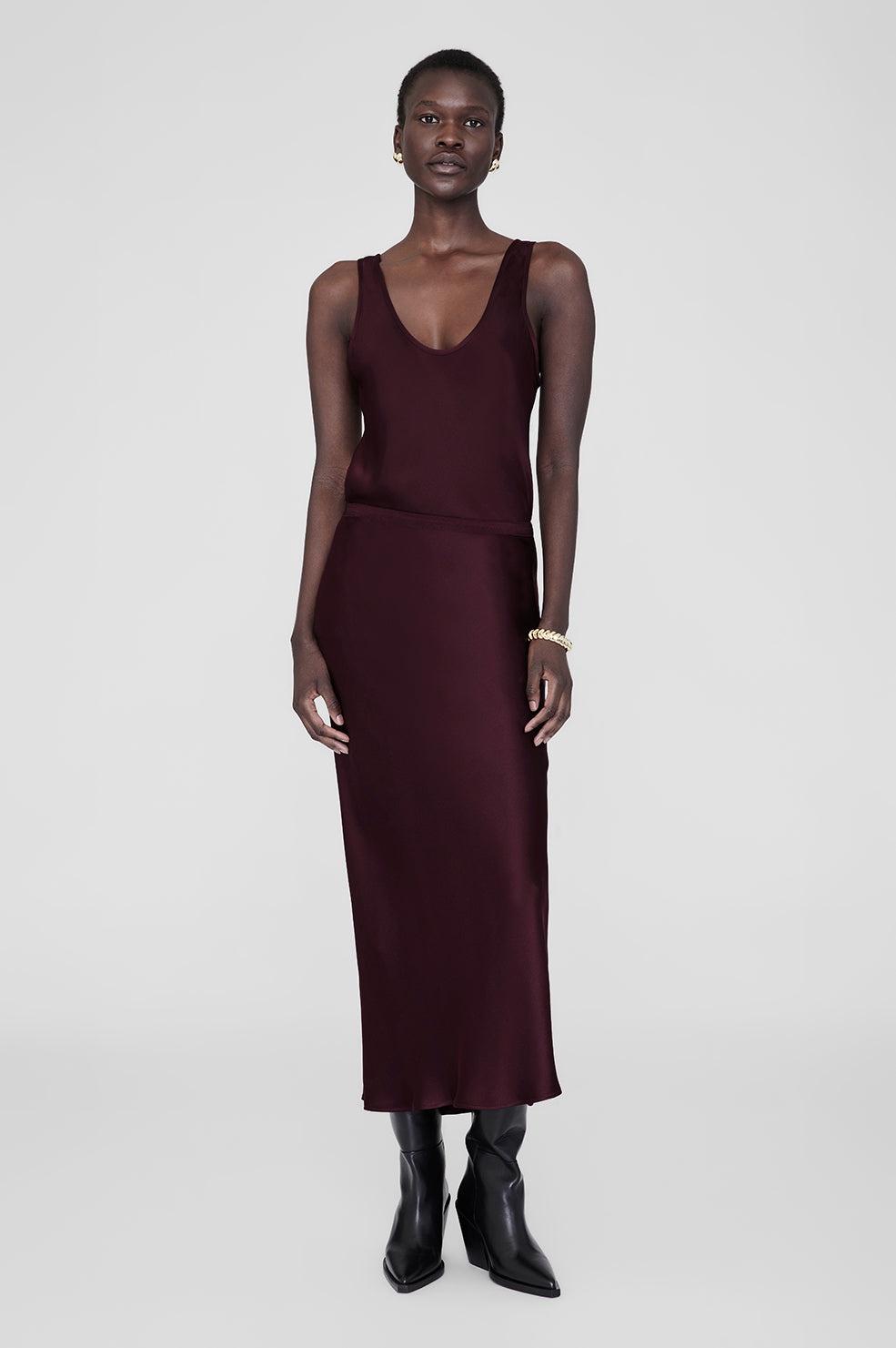 Bar Silk Skirt - Bordeaux - 2
