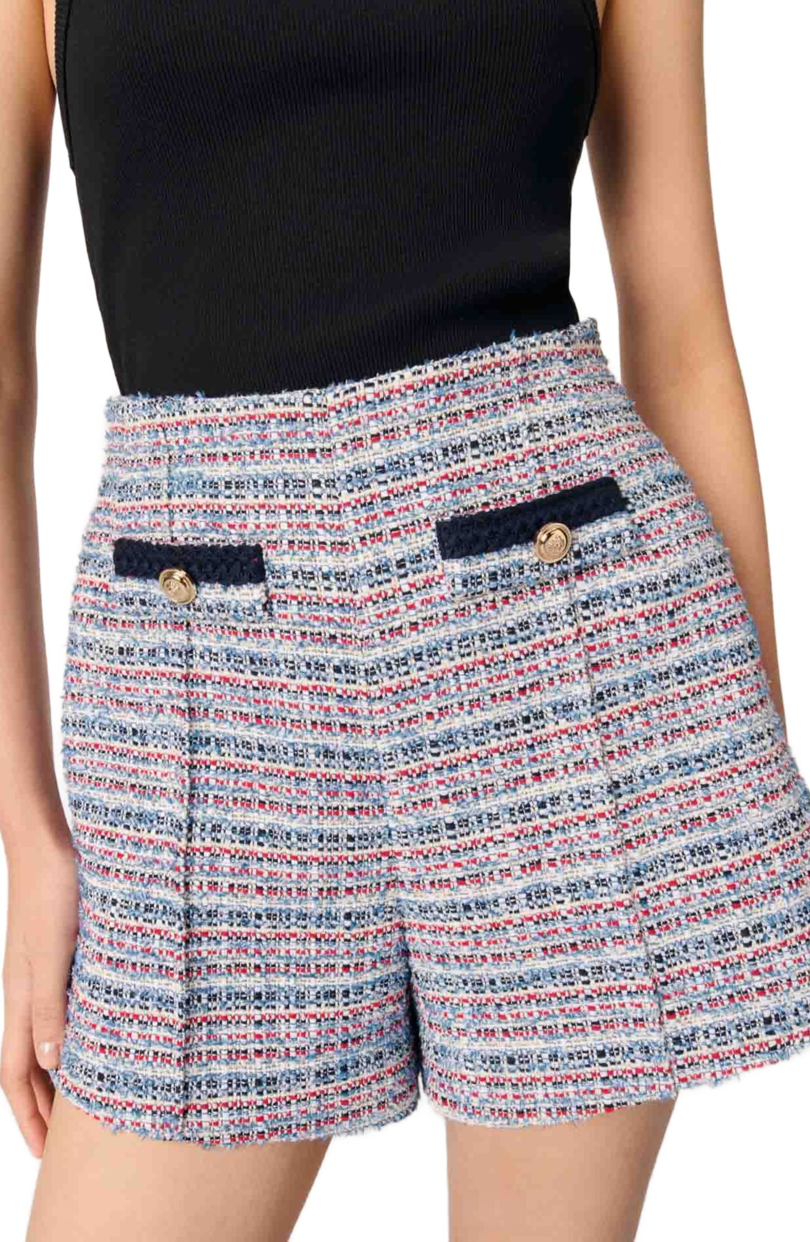 maje Tweed shorts with contrasting trim in Blue /Red at Nordstrom - 5