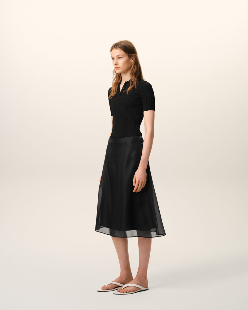 BLACK SILK MIDI SHEER UNDERSKIRT TRAPEZE SKIRT 6