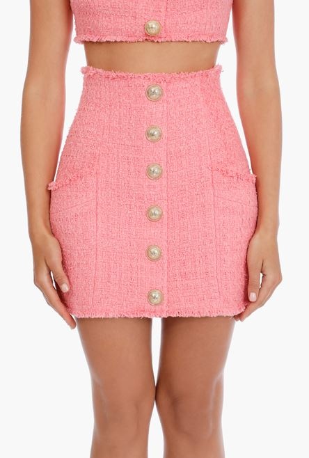 Short pink tweed high-waisted skirt - 6