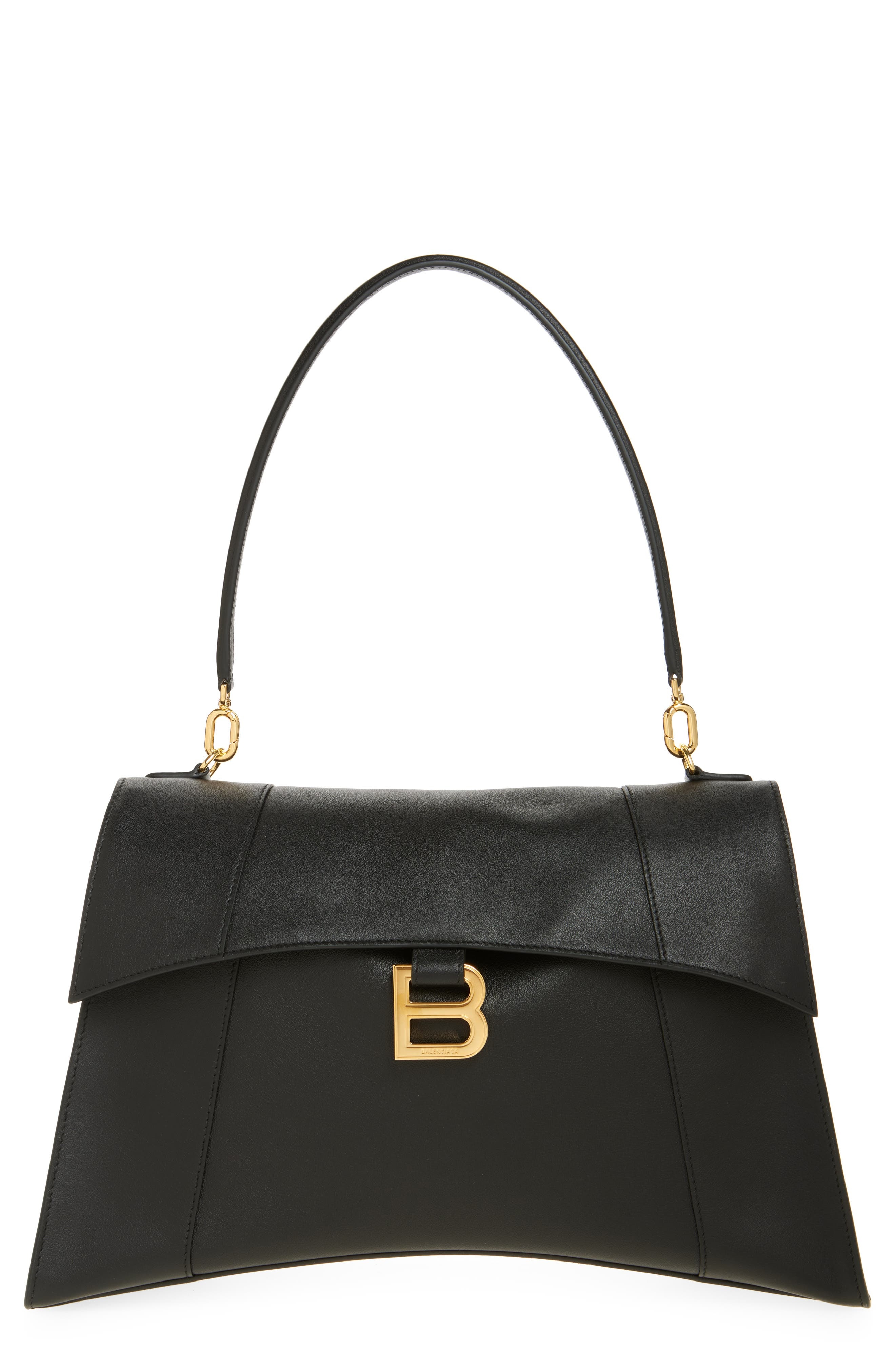 Balenciaga Medium Hourglass Soft Leather Shoulder Bag in 1000 Black at Nordstrom - 1