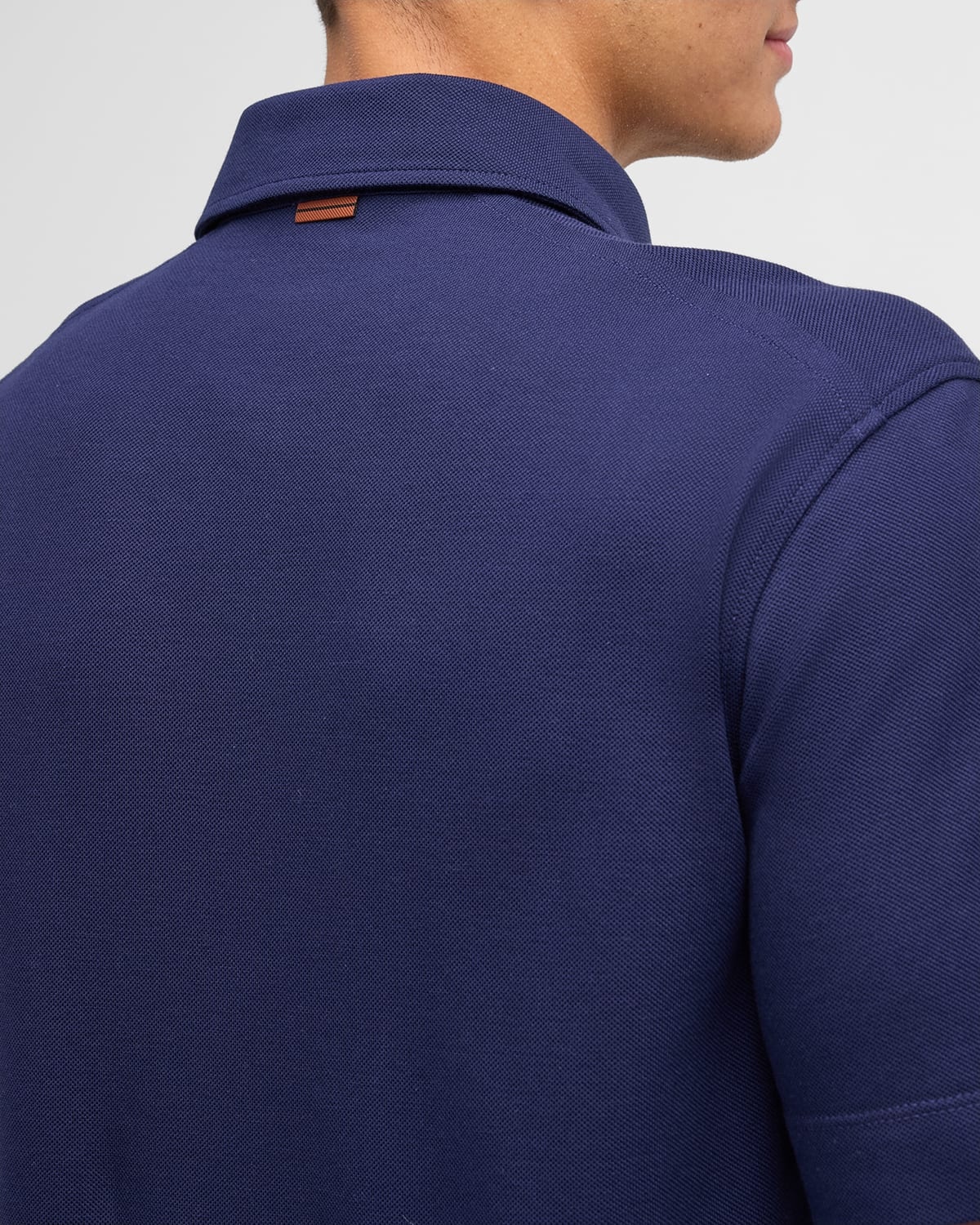 Men's Cotton Polo Shirt with Leather-Trim Pocket - 6