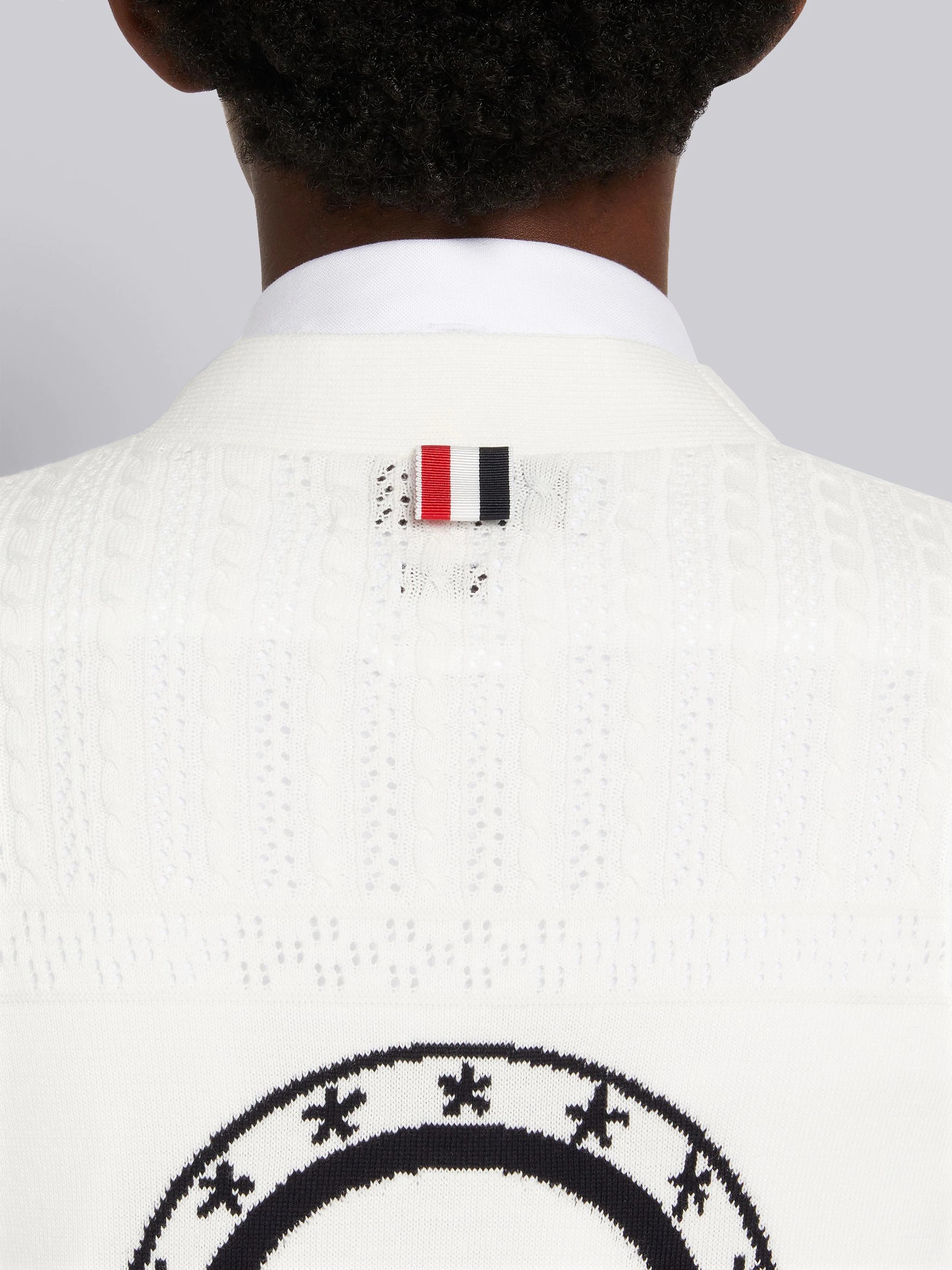 White Cotton Hector Medallion 4-Bar V-Neck Vest - 6