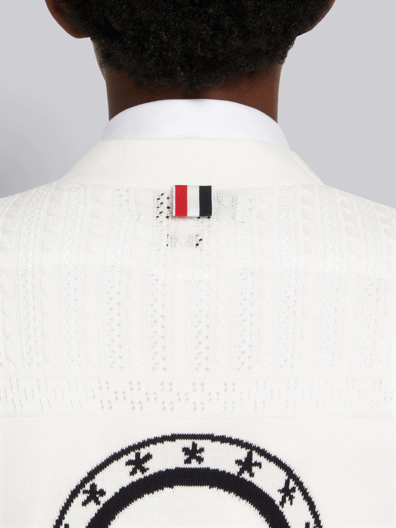 White Cotton Hector Medallion 4-Bar V-Neck Vest 6