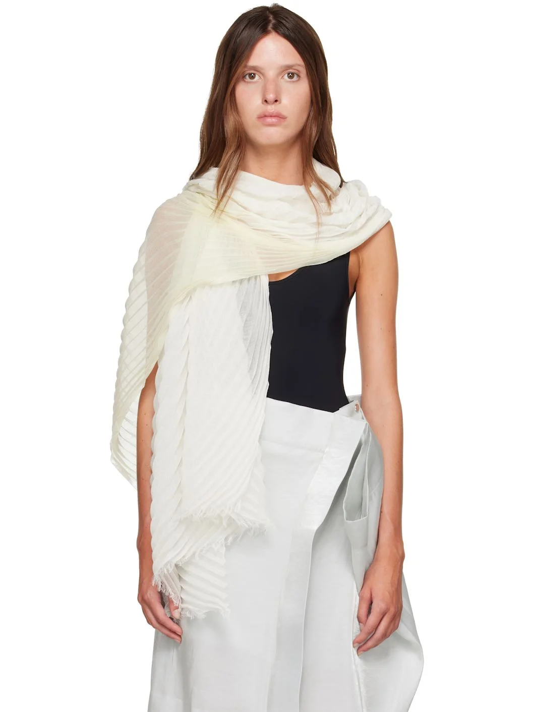 Off-White Gradation Ramie Pleats Scarf - 1