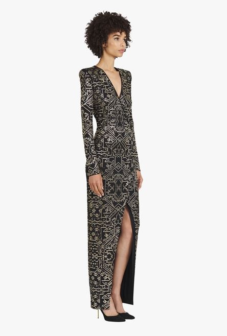 Long black and gold embroidered dress - 6