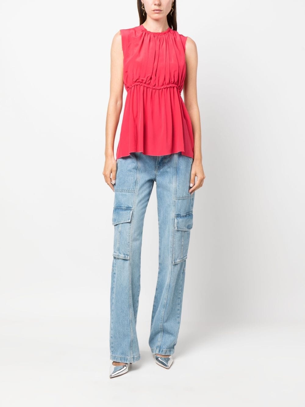 ruched sleeveless silk blouse - 2