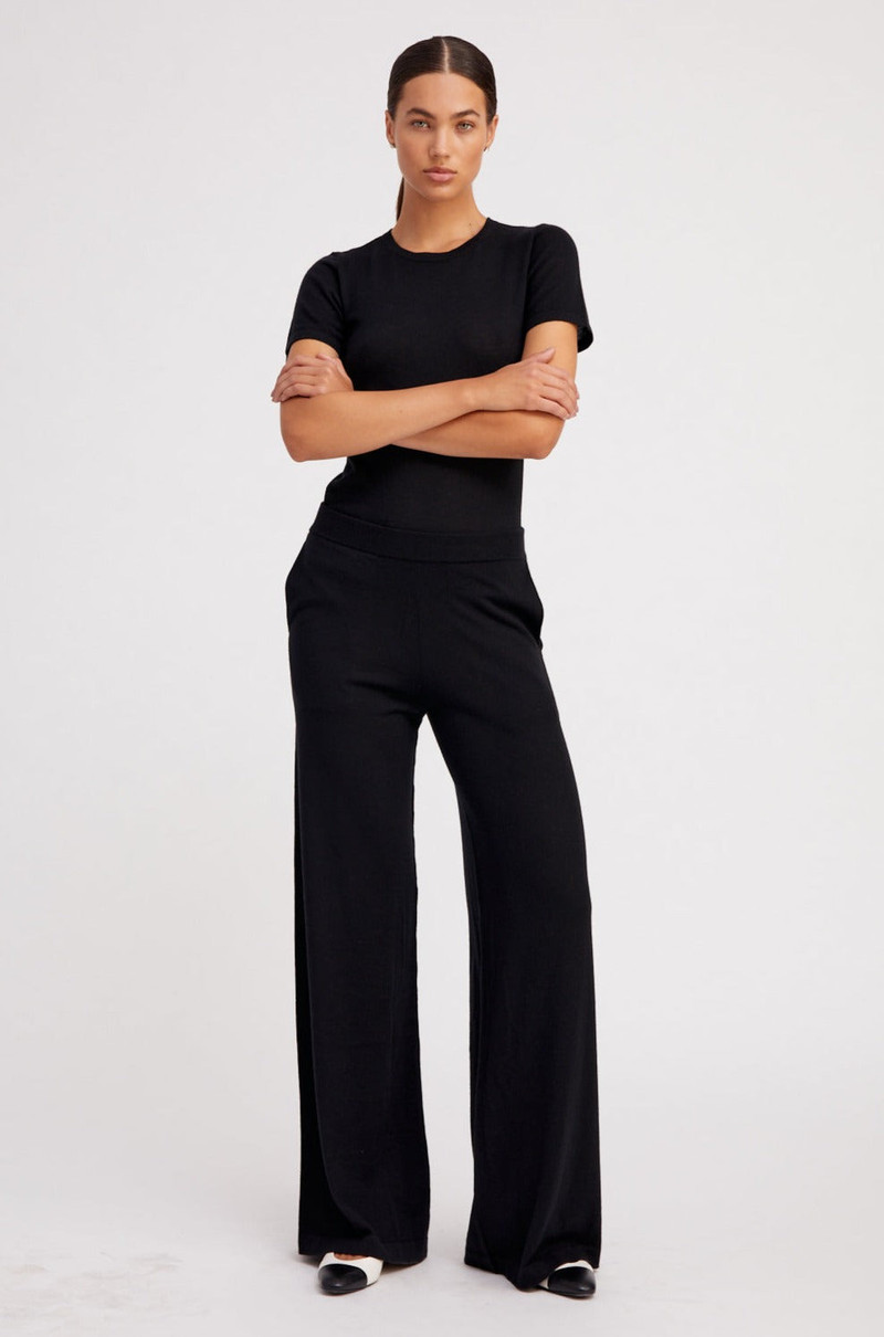 SPRWMN BLACK ULTRA FINE CASHMERE WIDE LEG PANTS outlook