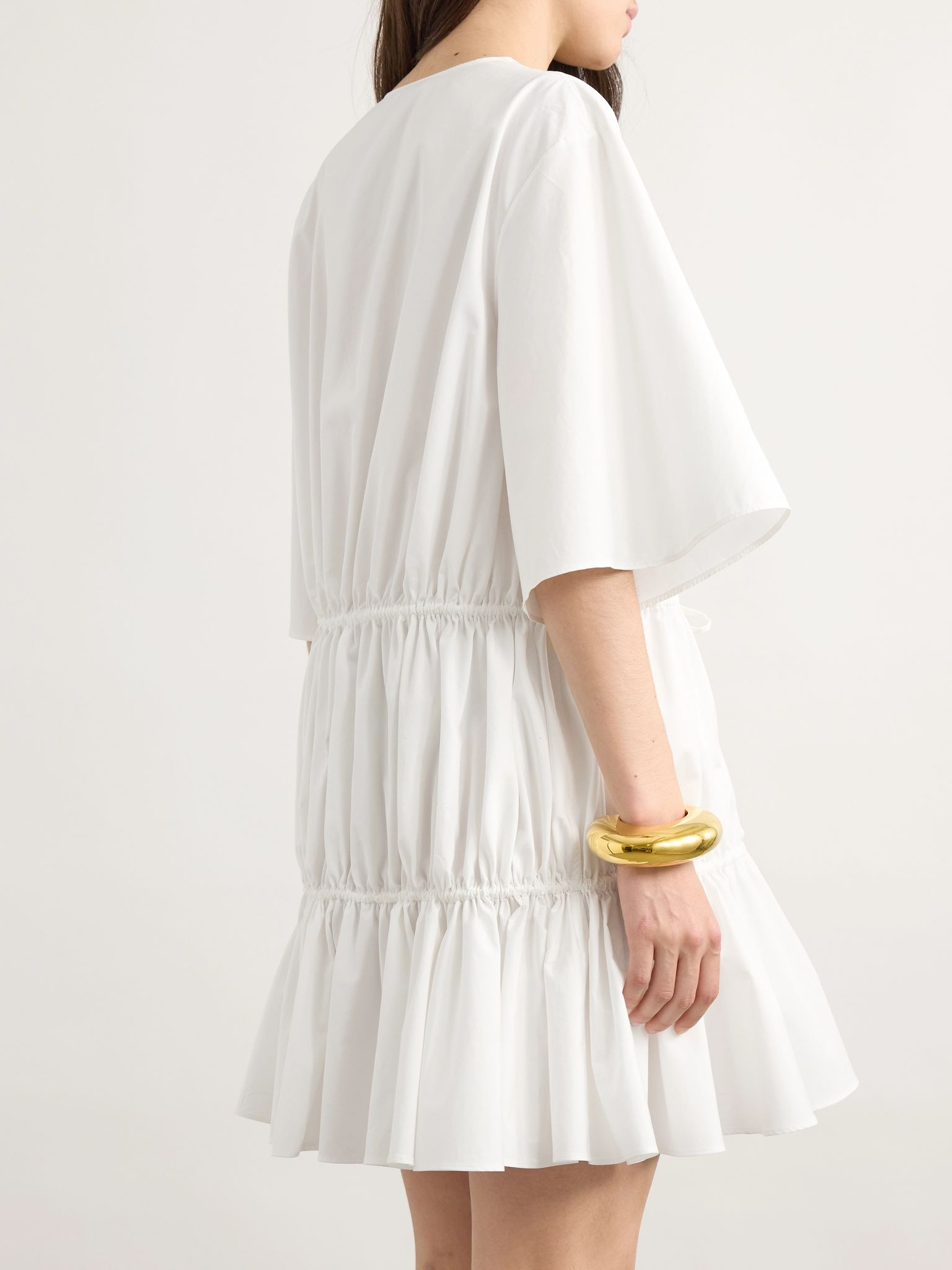 Gathered cotton-poplin mini dress White - 3