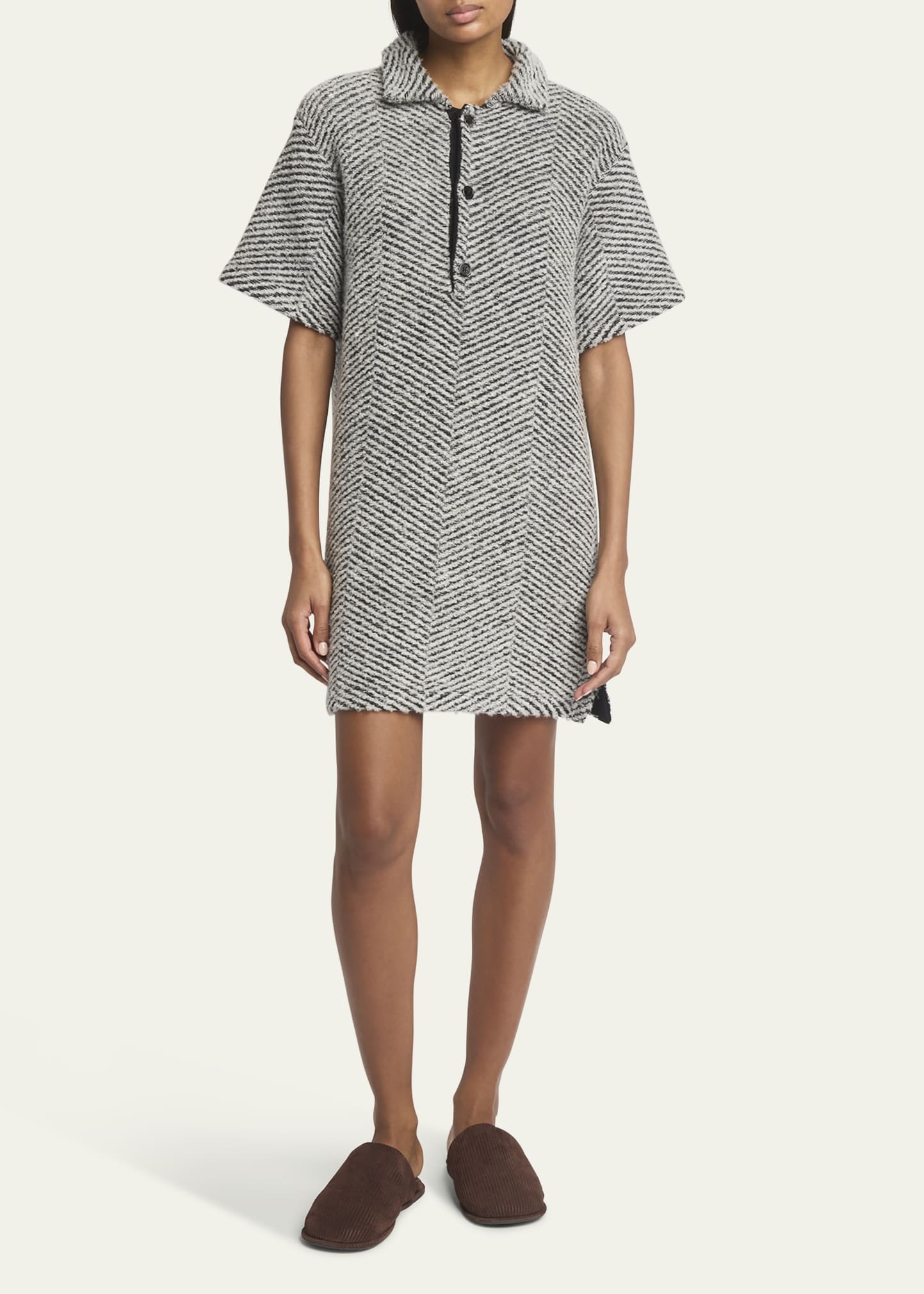 Short Sleeve Wool Polo Mini Dress - 2