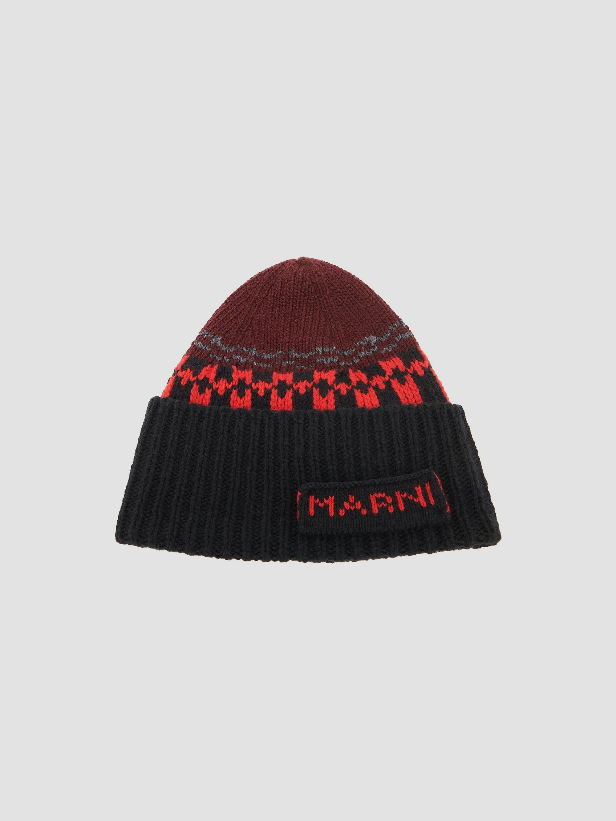 Men's Logo-Knit Jacquard Wool Beanie - Wine - 1