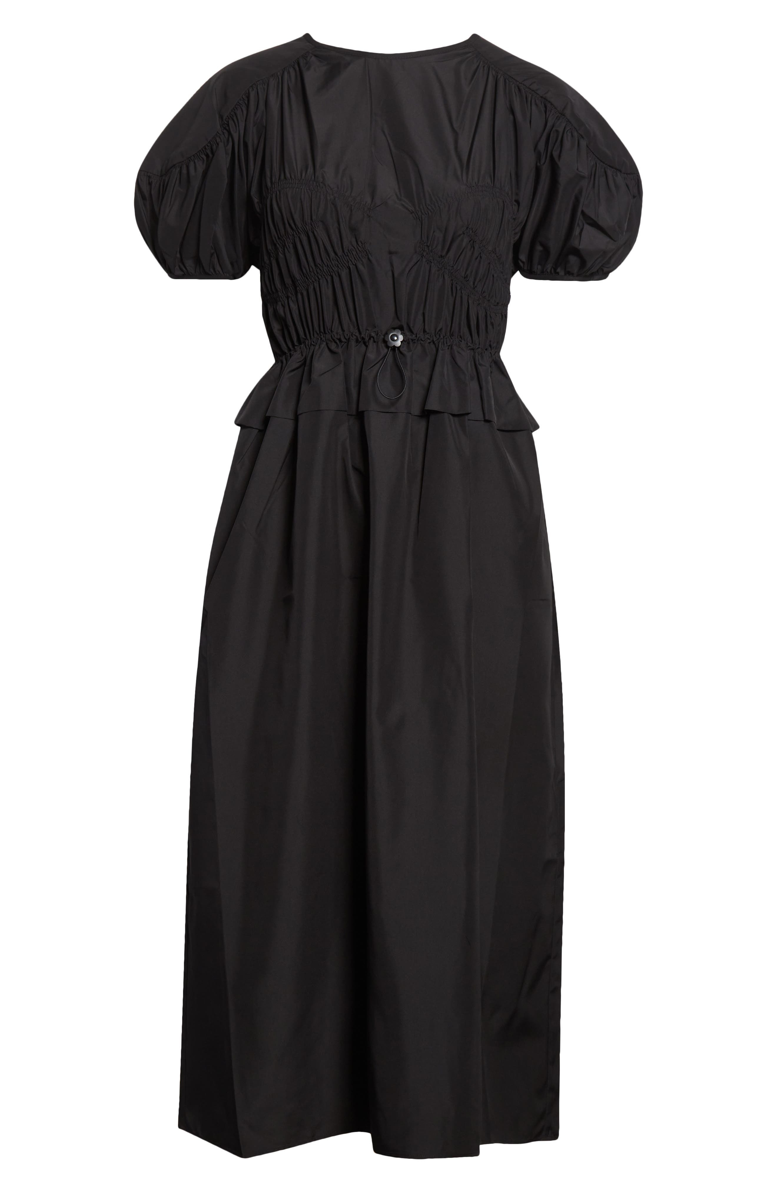 Cecilie Bahnsen Betsy Ruched Puff Sleeve Drawcord Waist Recycled Faille Dress in Black at Nordstrom - 5