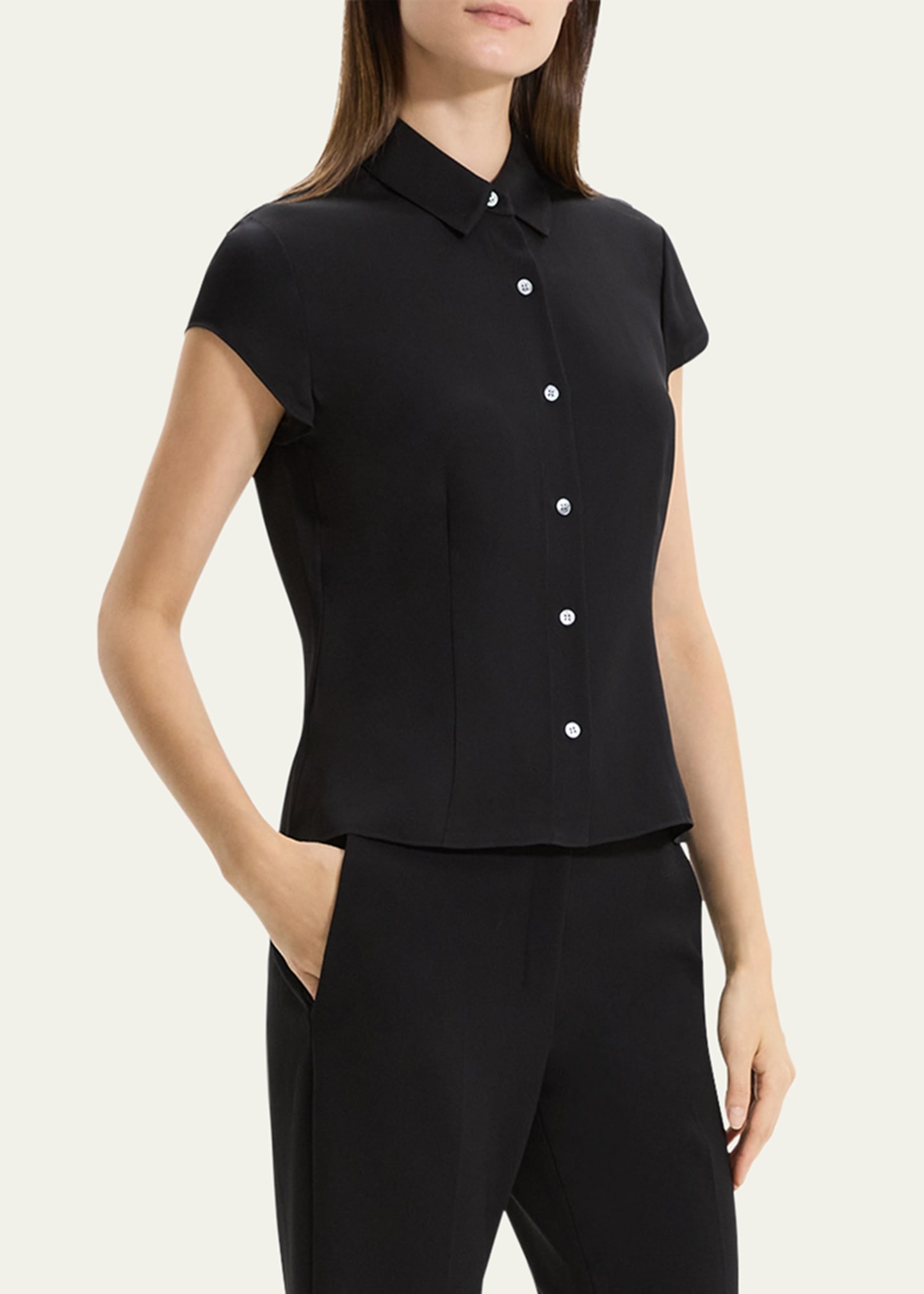 Cap-Sleeve Modern Silk Georgette Blouse - 4