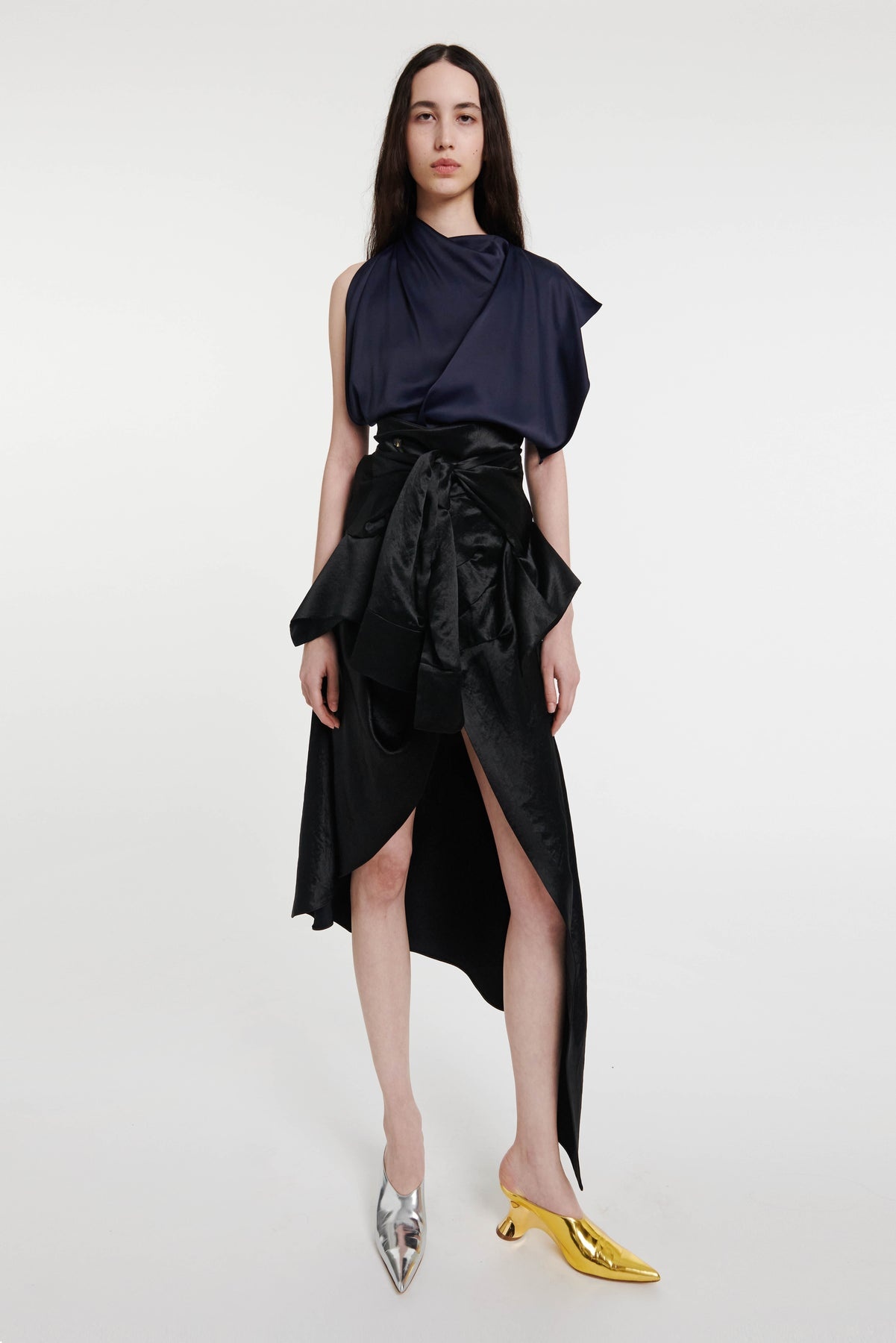 DECONSTRUCTED SHIRT SKIRT WITH SLEEVE BELT BLACK - 1