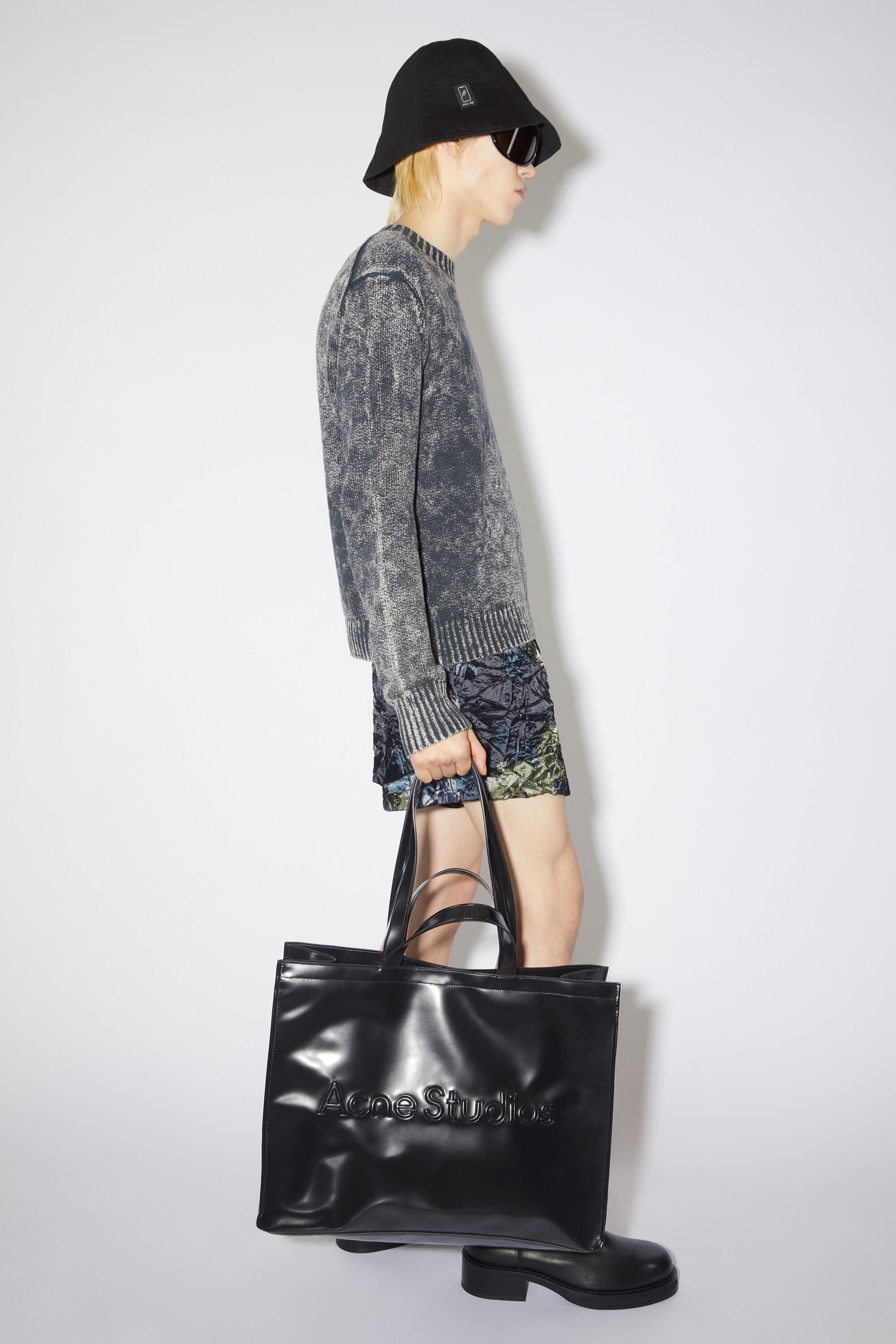 Mini Logo Embossed Tote Bag in Black - Acne Studios