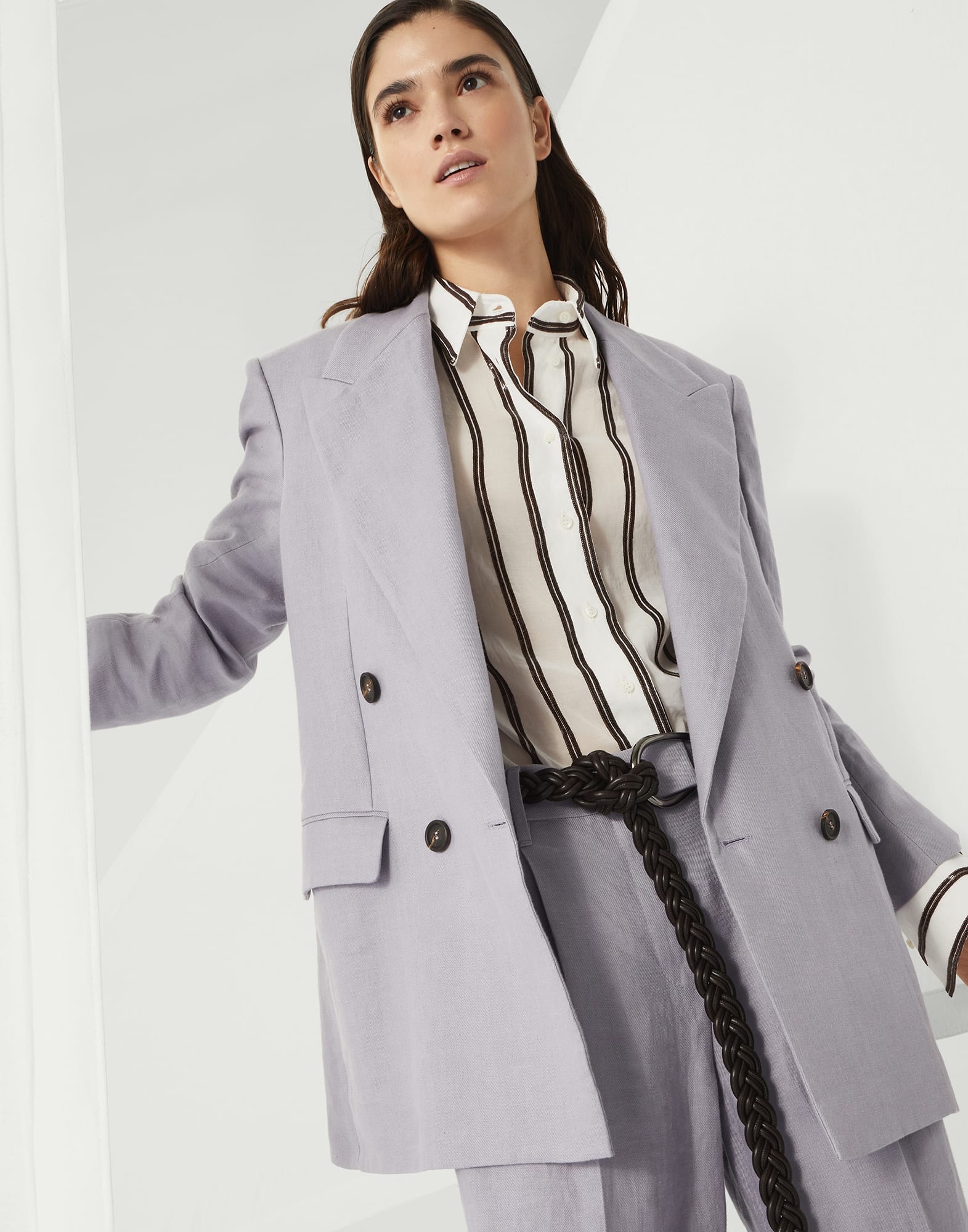 Dyed hemp and linen gabardine blazer with monili - 4
