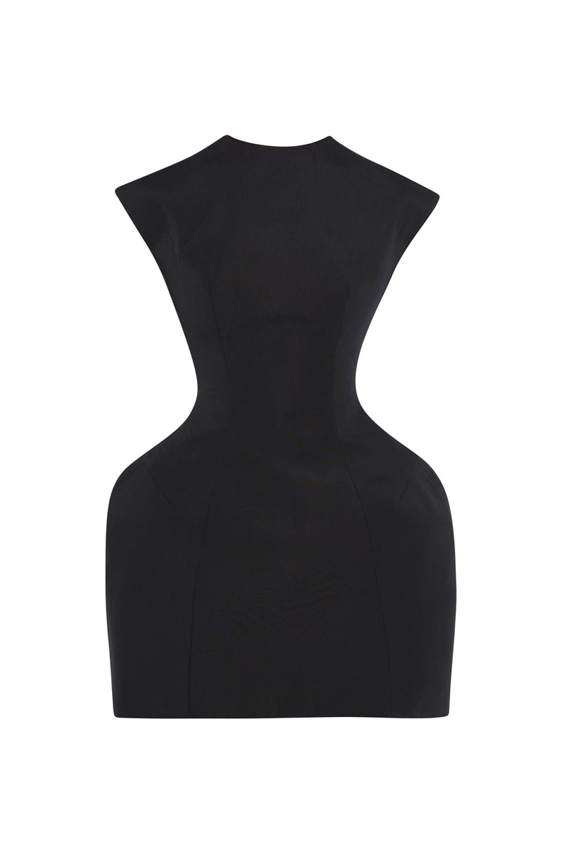 CLOSED NECKLINE SCULPTED SWAN DRESS BLACK 5