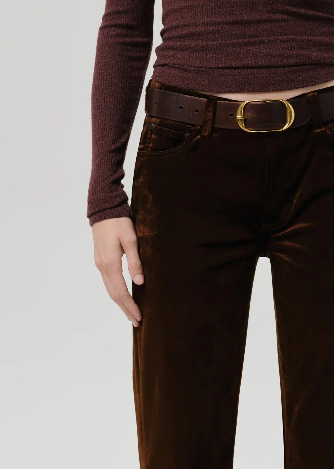 Anissa Stretch Velvet Straight Leg In Caramel - 1