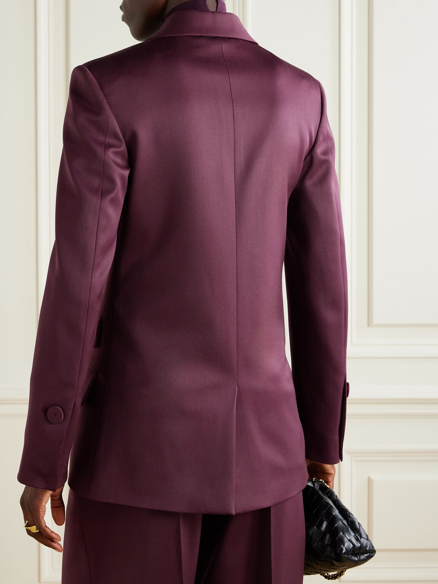Double-breasted wool-blend blazer Burgundy - 3
