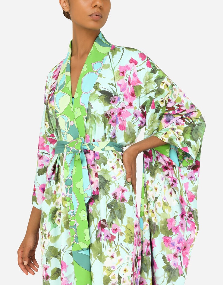 Long charmeuse caftan with bluebell print - 5