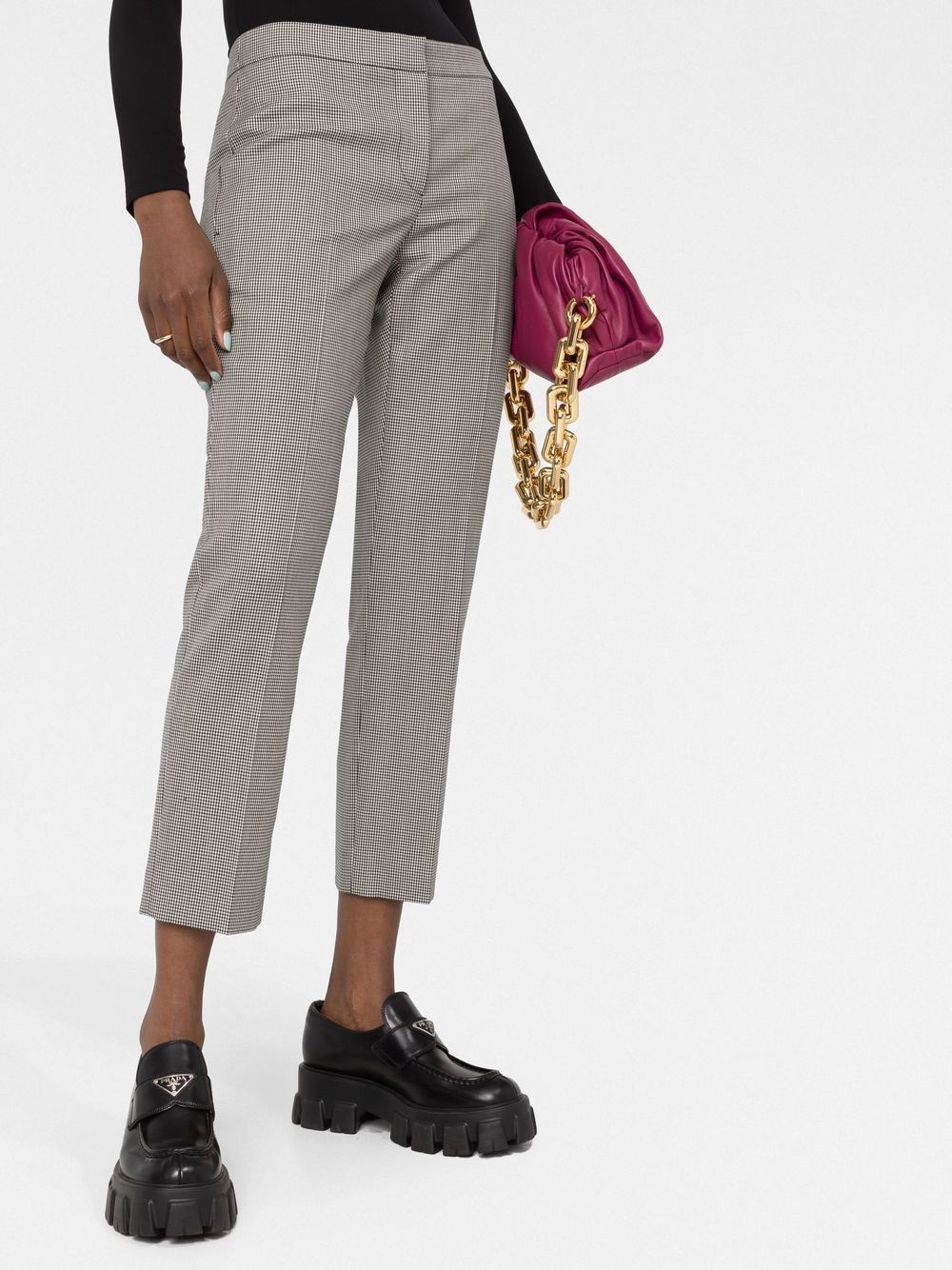 checked cropped slim-fit trousers - 3