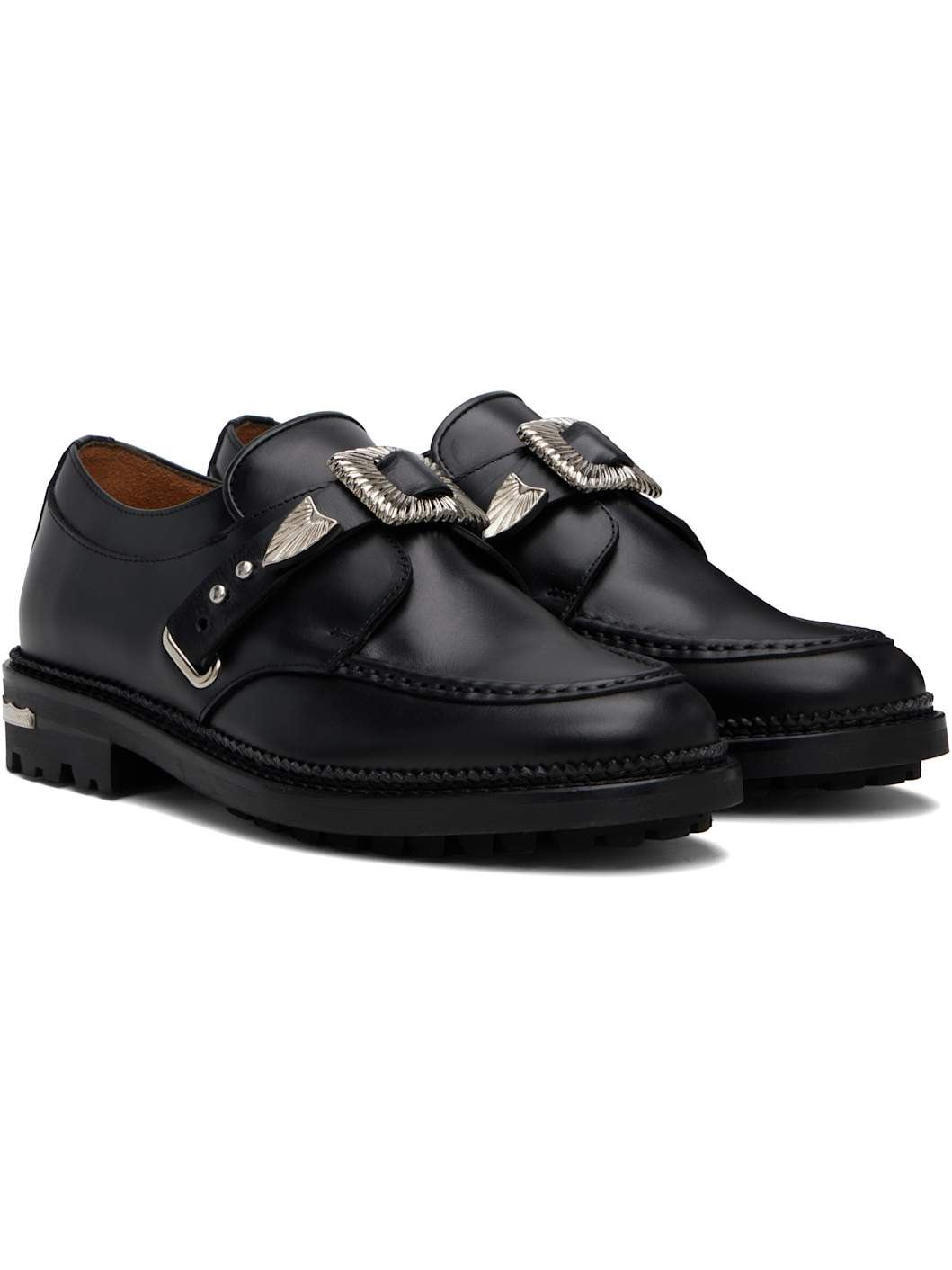 SSENSE Exclusive Black Hard Leather Monkstraps - 4