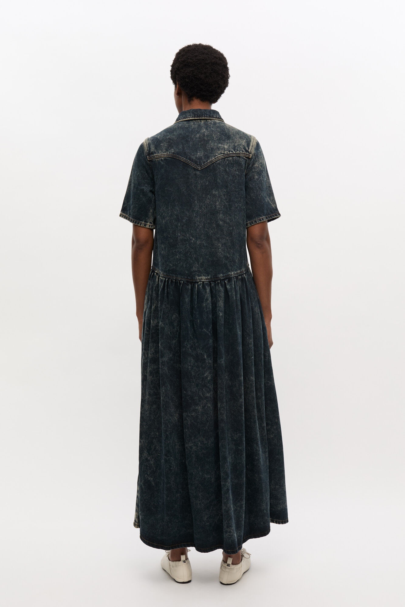 BLACK WASHED DENIM DRESS - 3