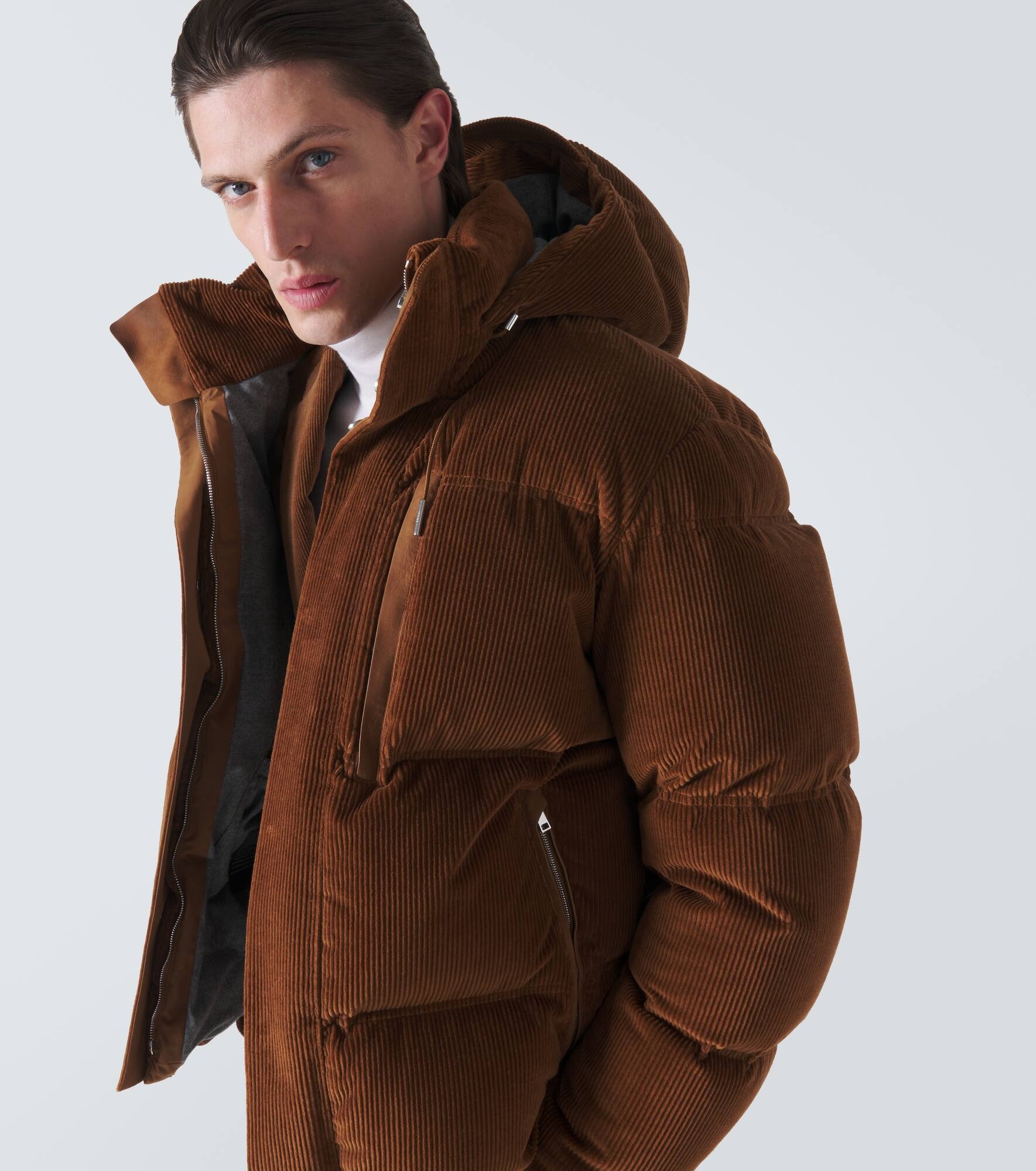 Cotton and cashmere corduroy down jacket - 5