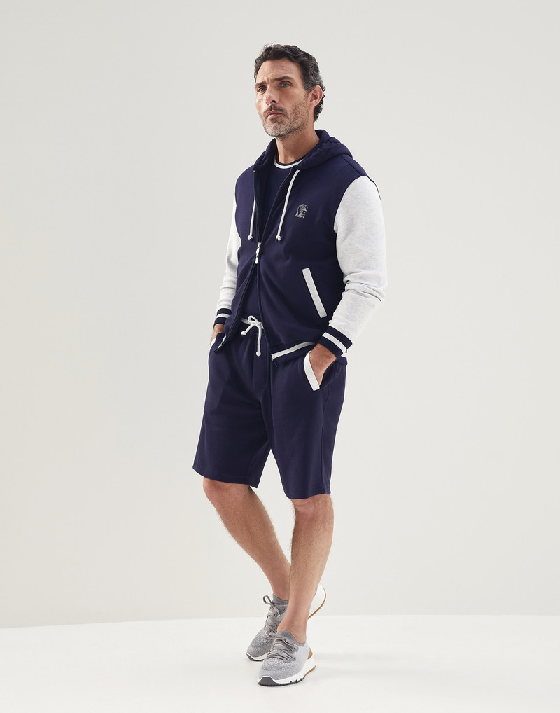 Brunello Cucinelli Techno cotton French terry Bermuda shorts with striped details outlook