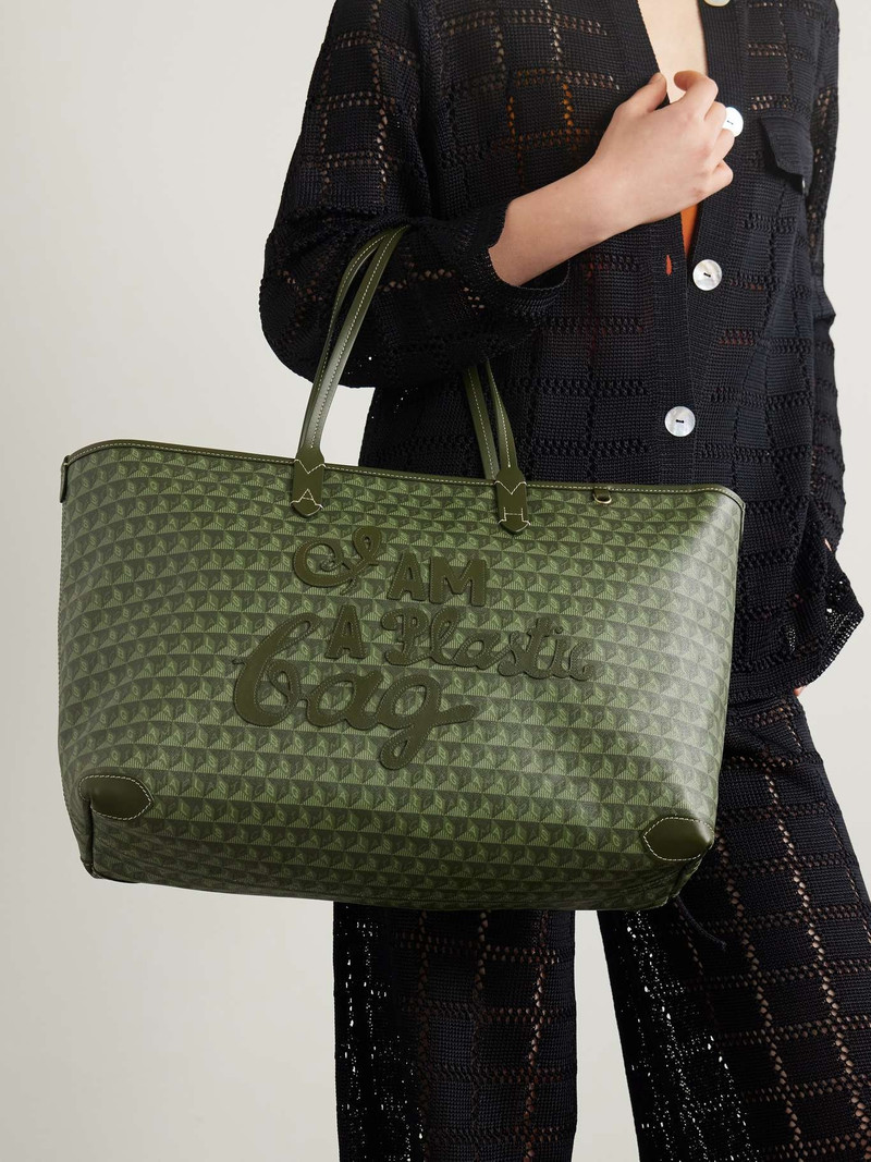 Anya Hindmarch I Am A Plastic Bag large leather-trimmed printed coated recycled-canvas tote Green outlook