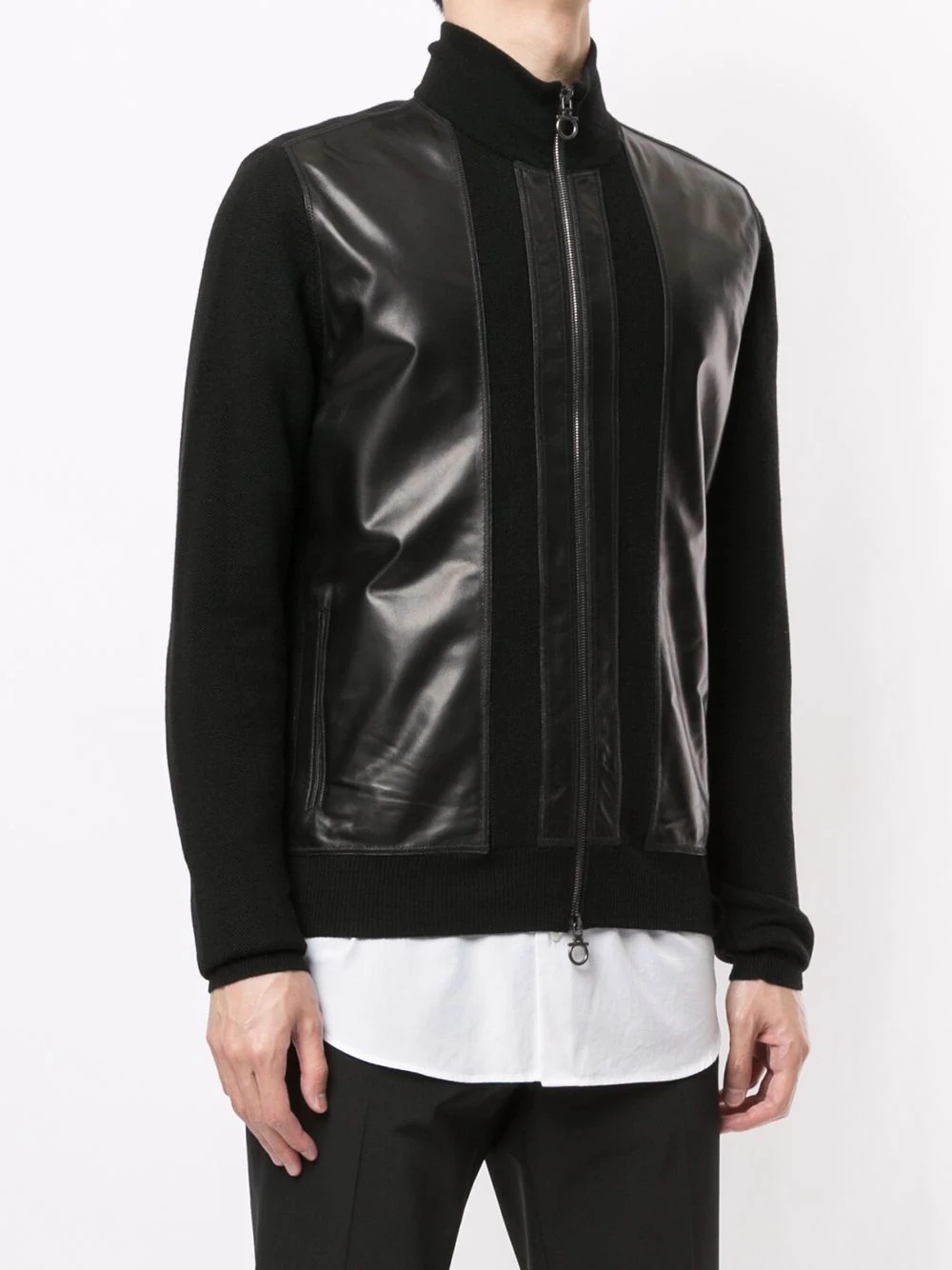 leather-panelled bomber jacket - 3