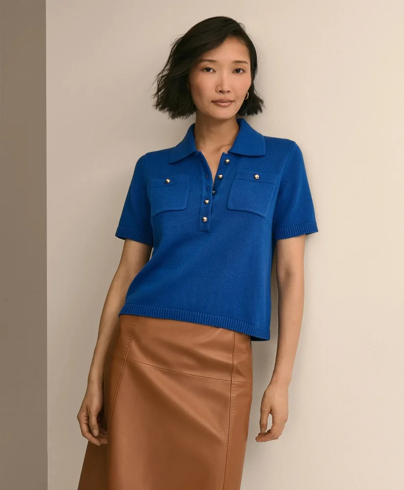 Cotton Short-Sleeve Polo Sweater - 1