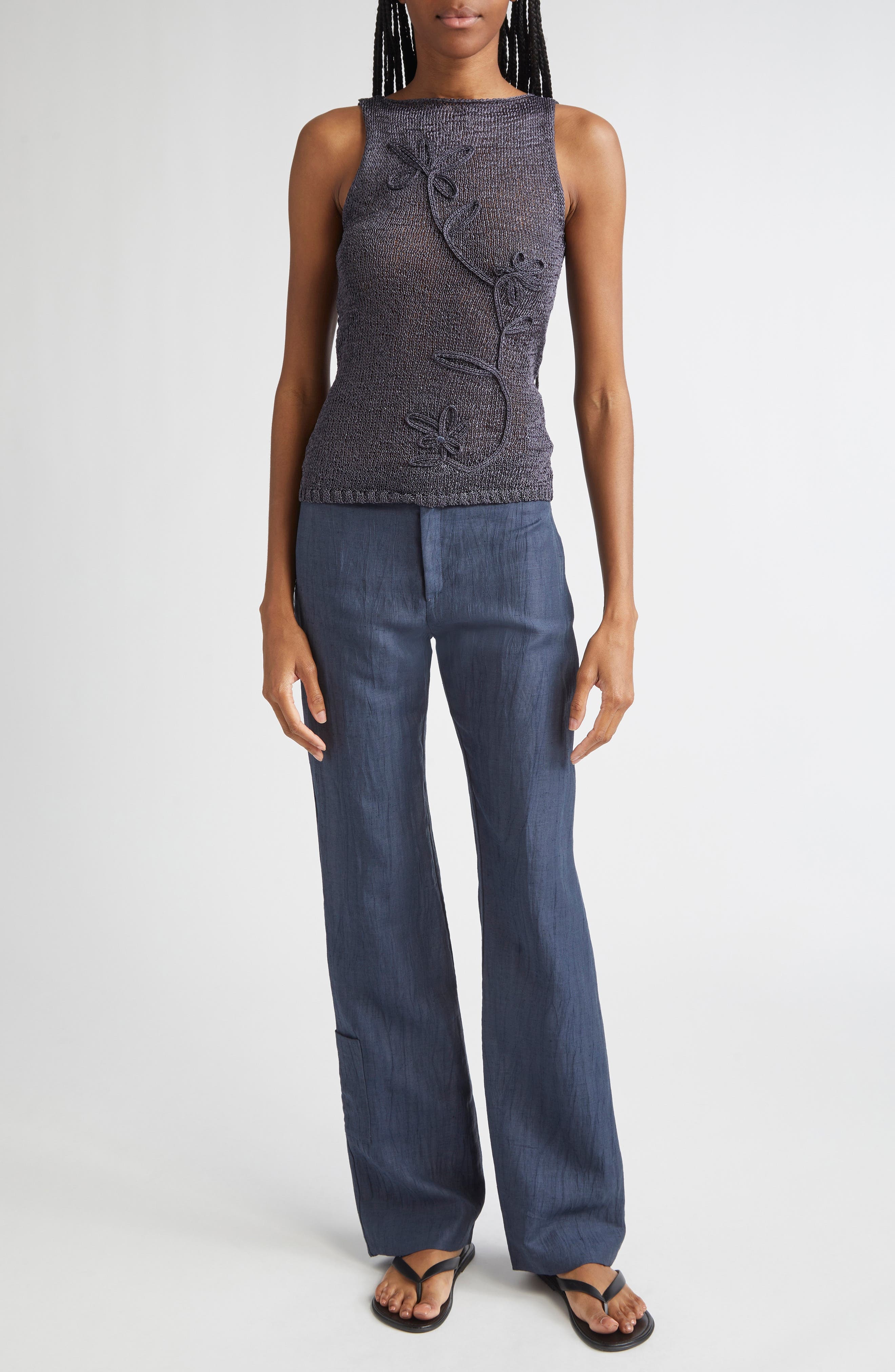 Paloma Wool Skipp Floral Embroidered Sleeveless Top in Dark Grey at Nordstrom - 2