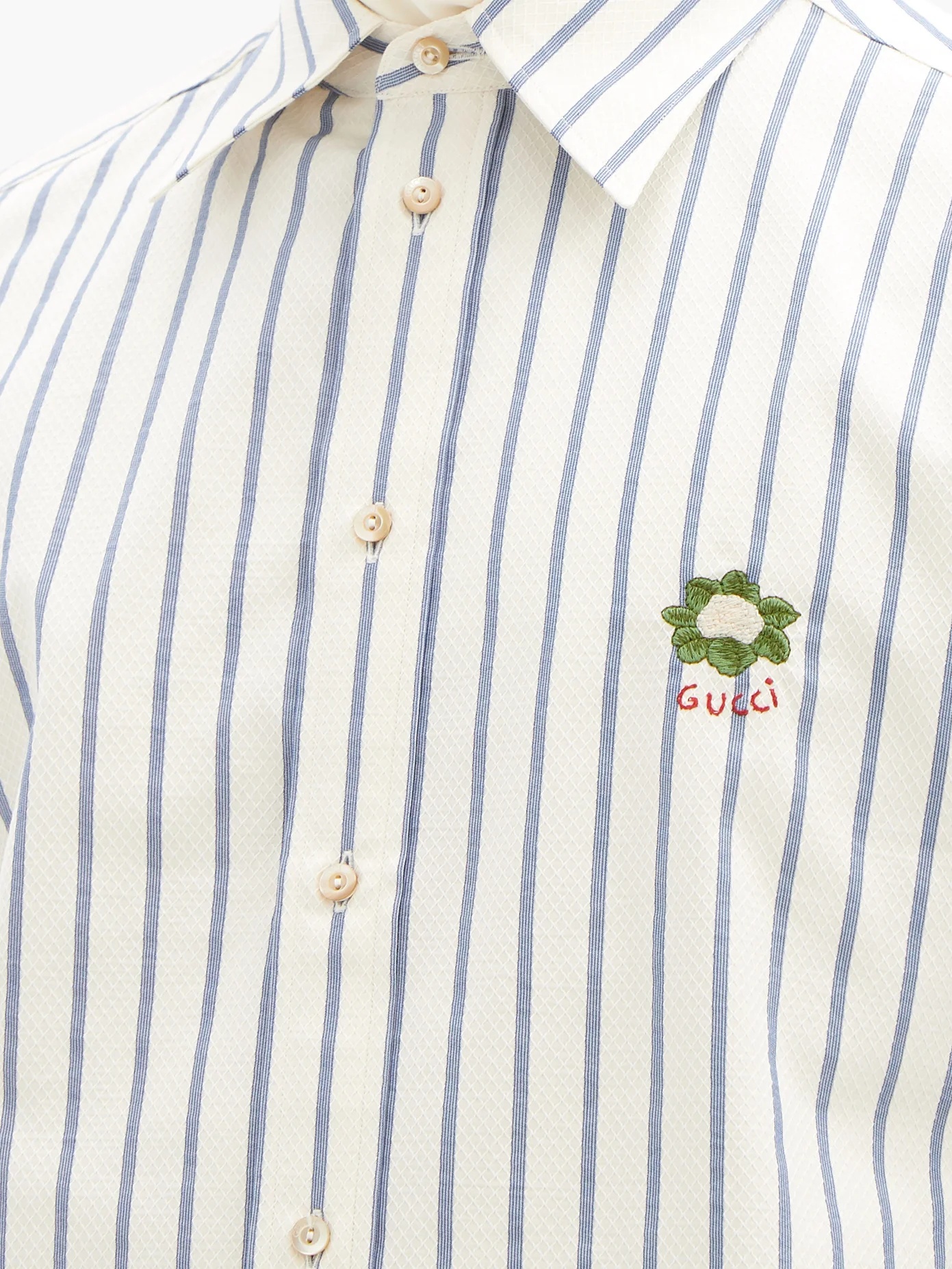 Logo-embroidered striped cotton shirt - 3