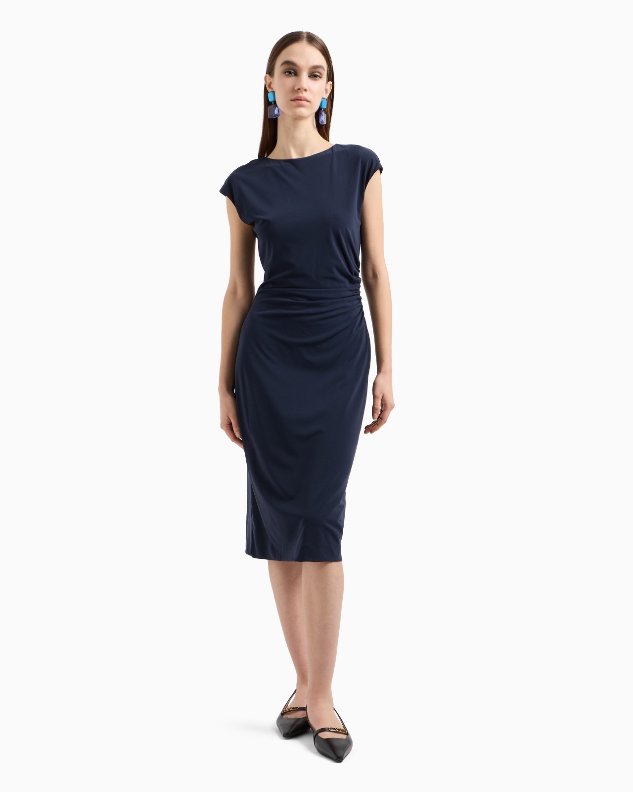SHORT-SLEEVED DRESS IN MILANO-STITCH FABRIC - 2