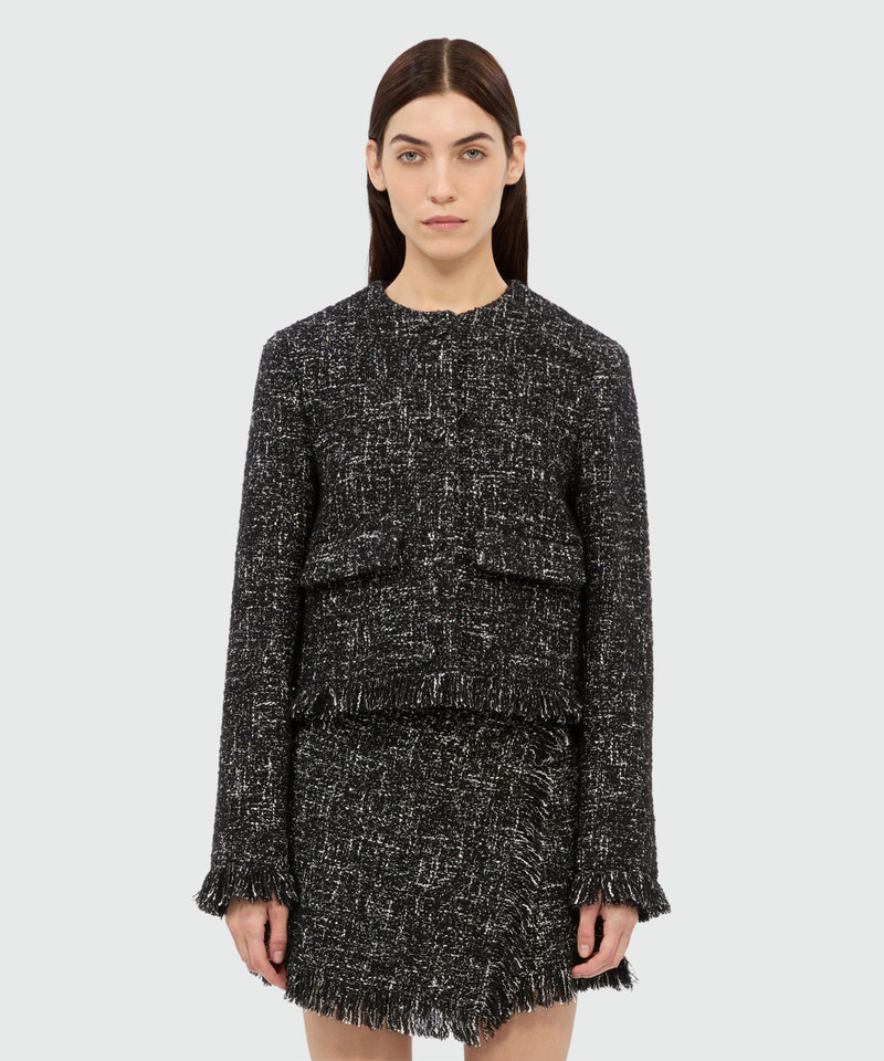 MSGM Black bouclé blazer with micro sequins outlook