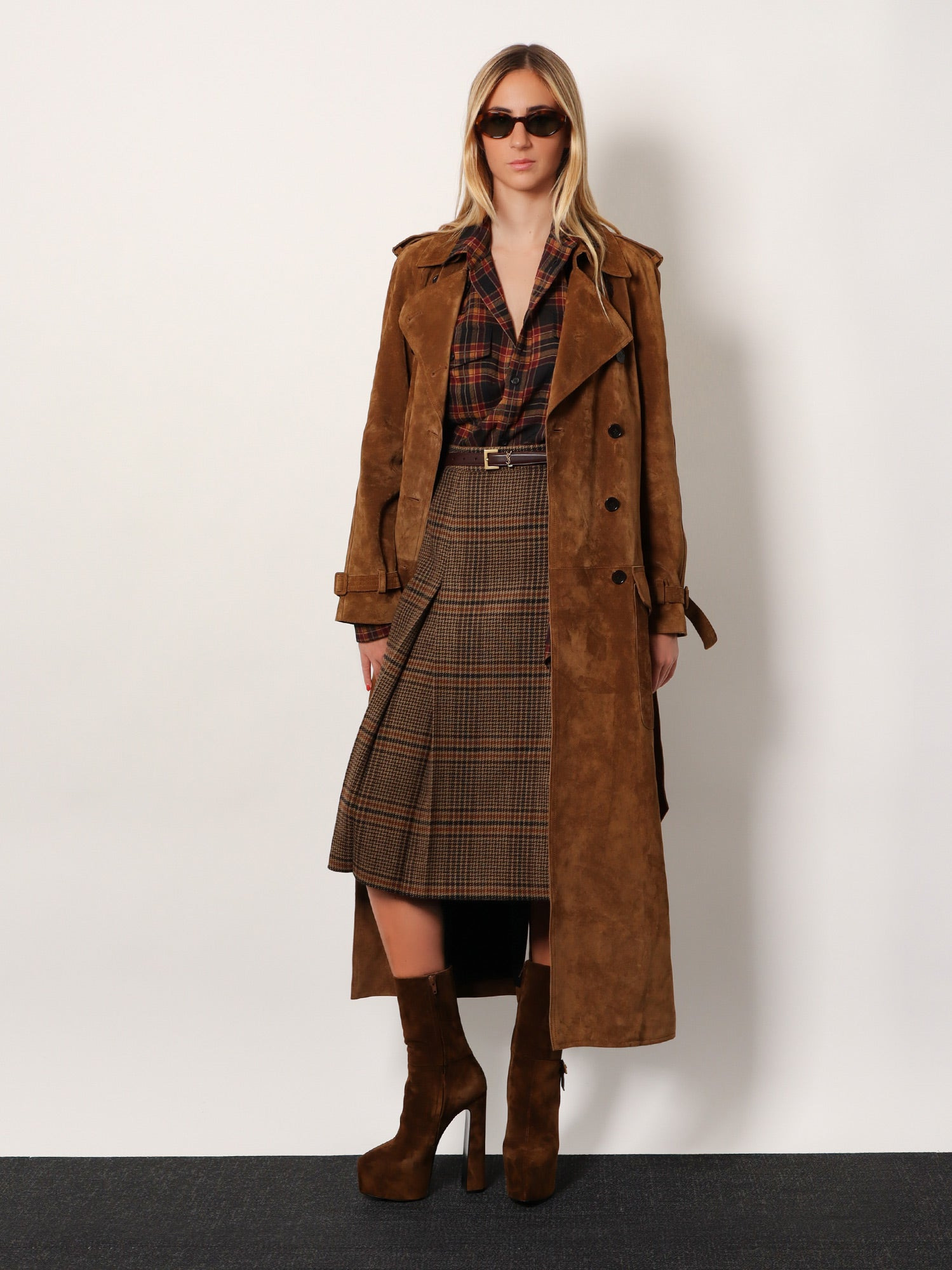 Long Double-Breasted Suede Trench Coat - 2