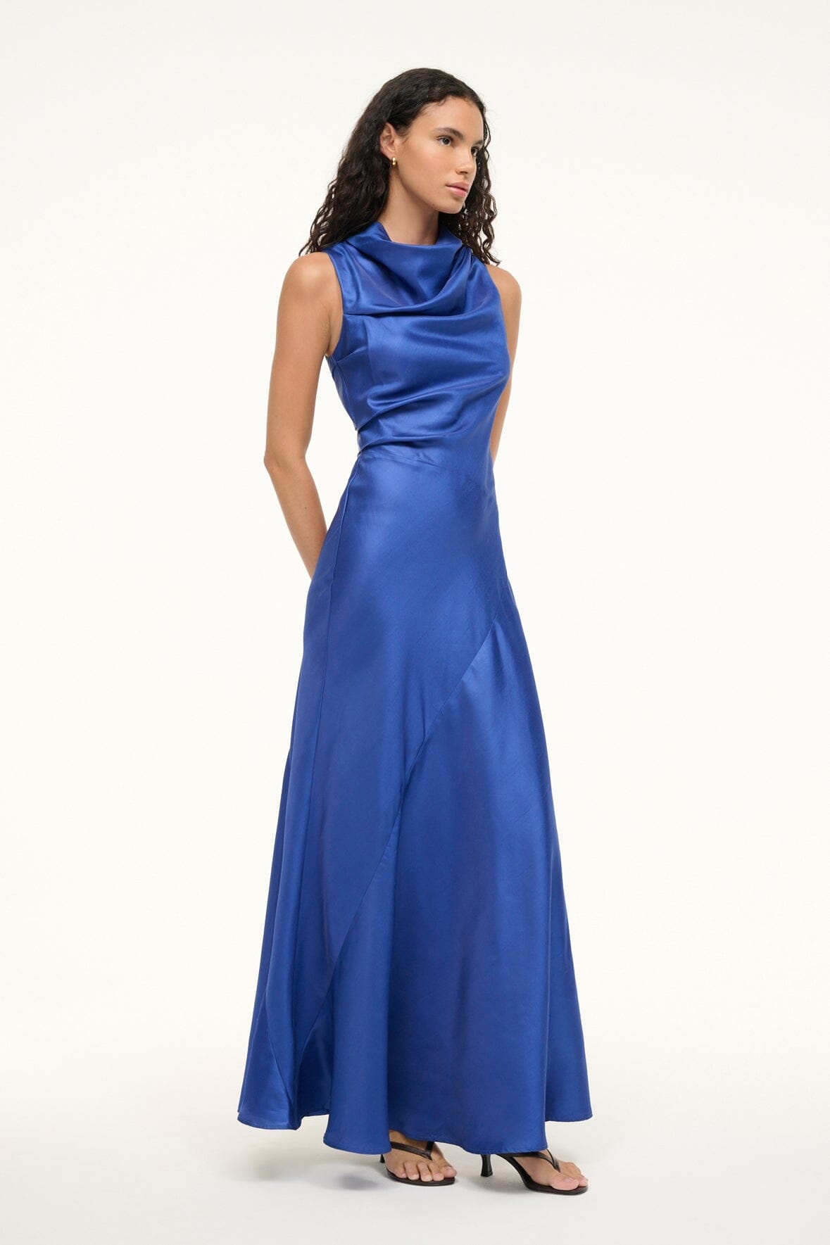 STAUD FRIDA SILK DRESS DEEP SEA - 3