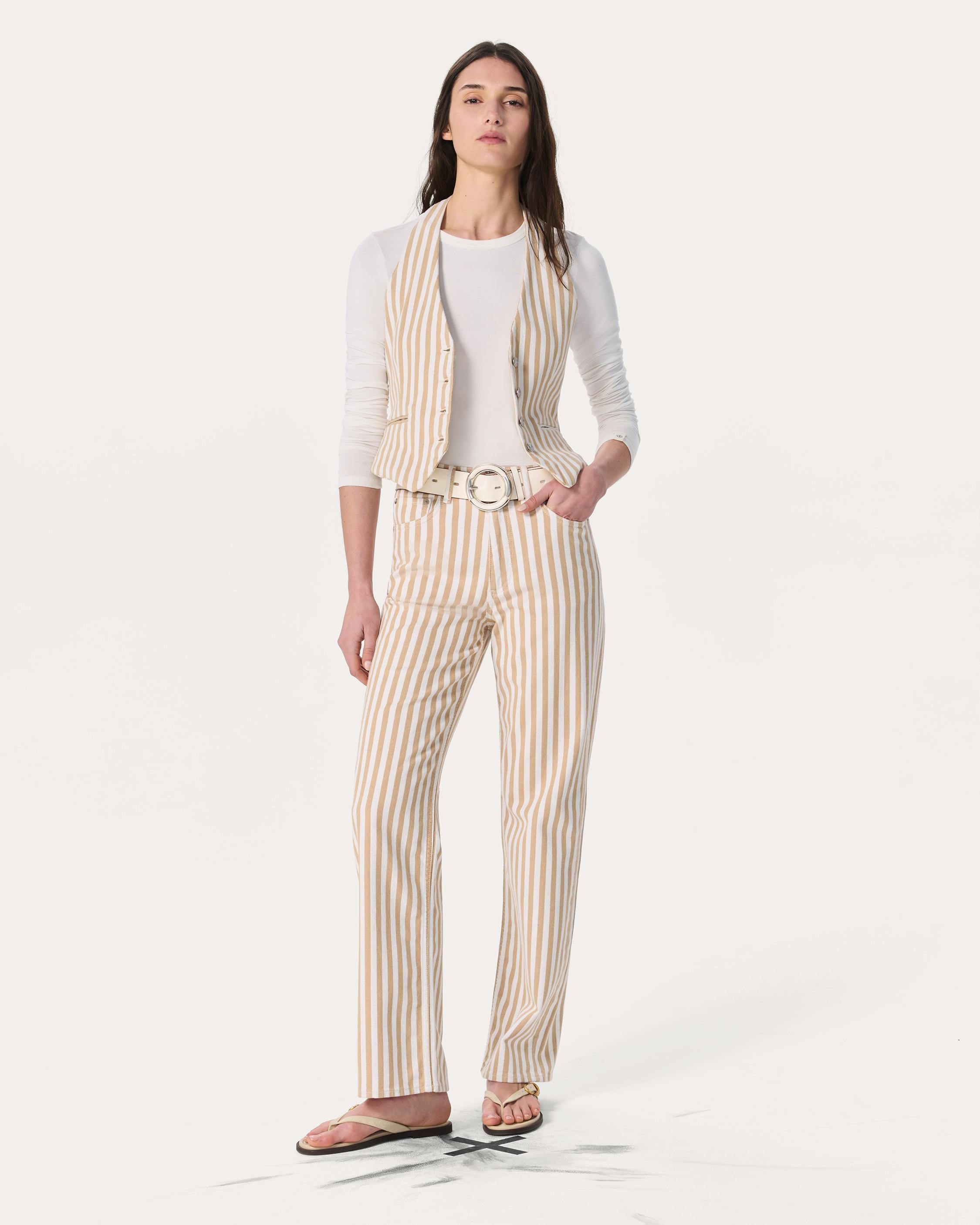 Ethel Striped Denim Vest
Vintage Stretch in Tan Stripe - 7