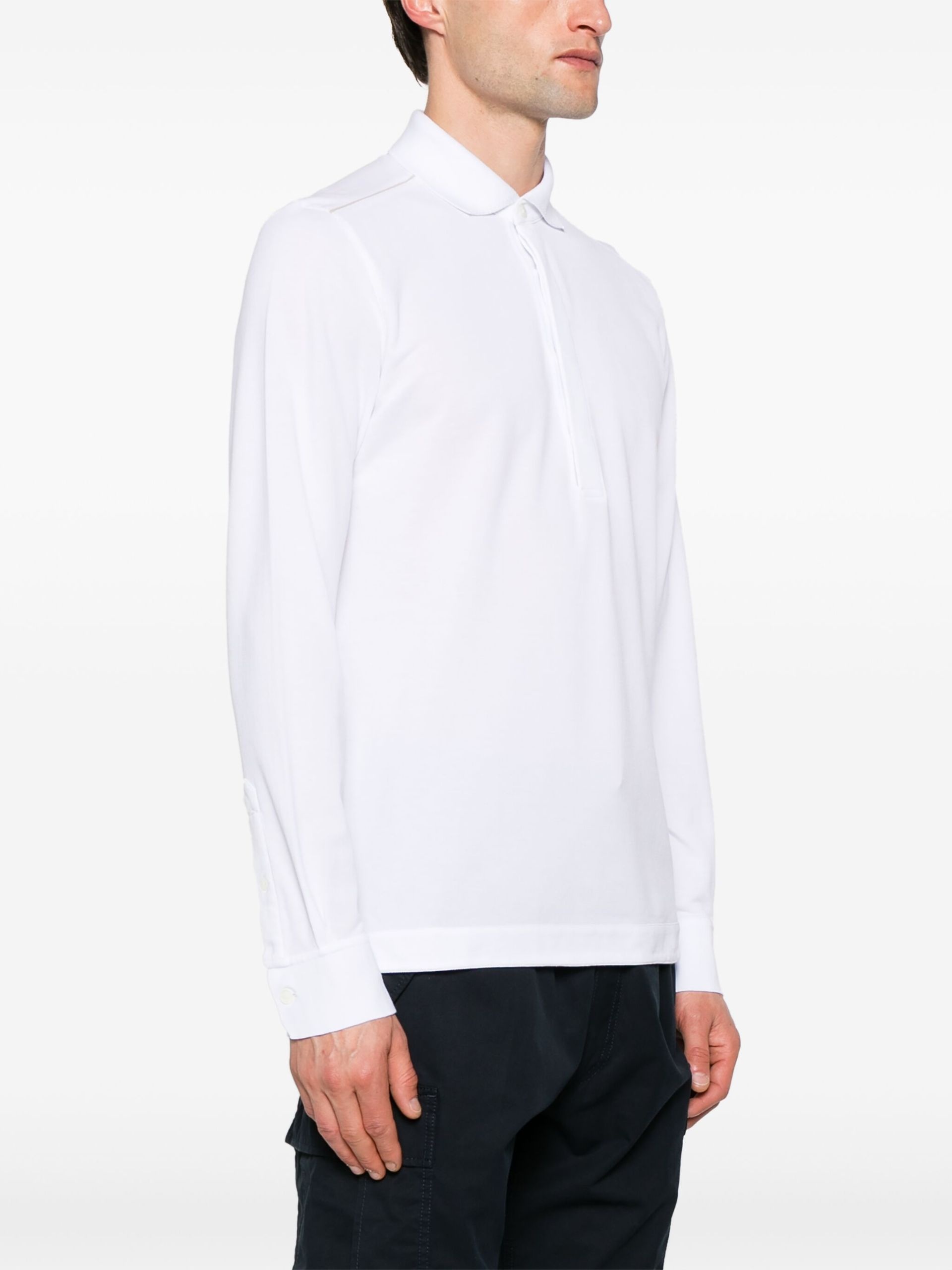 white Contrast-Trim Cotton Polo Shirt - 3