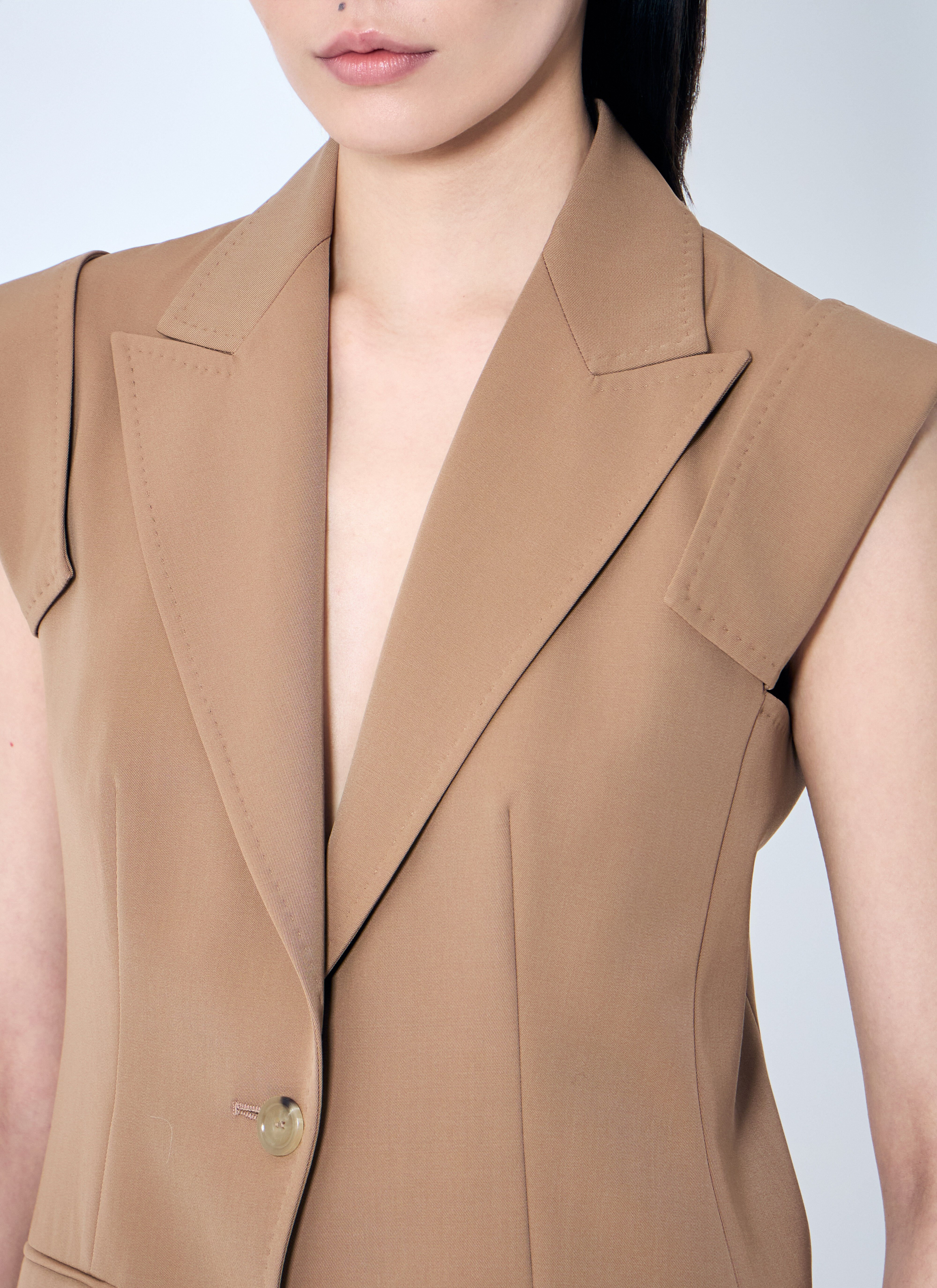 Sleeveless Gabardine Jacket - 5
