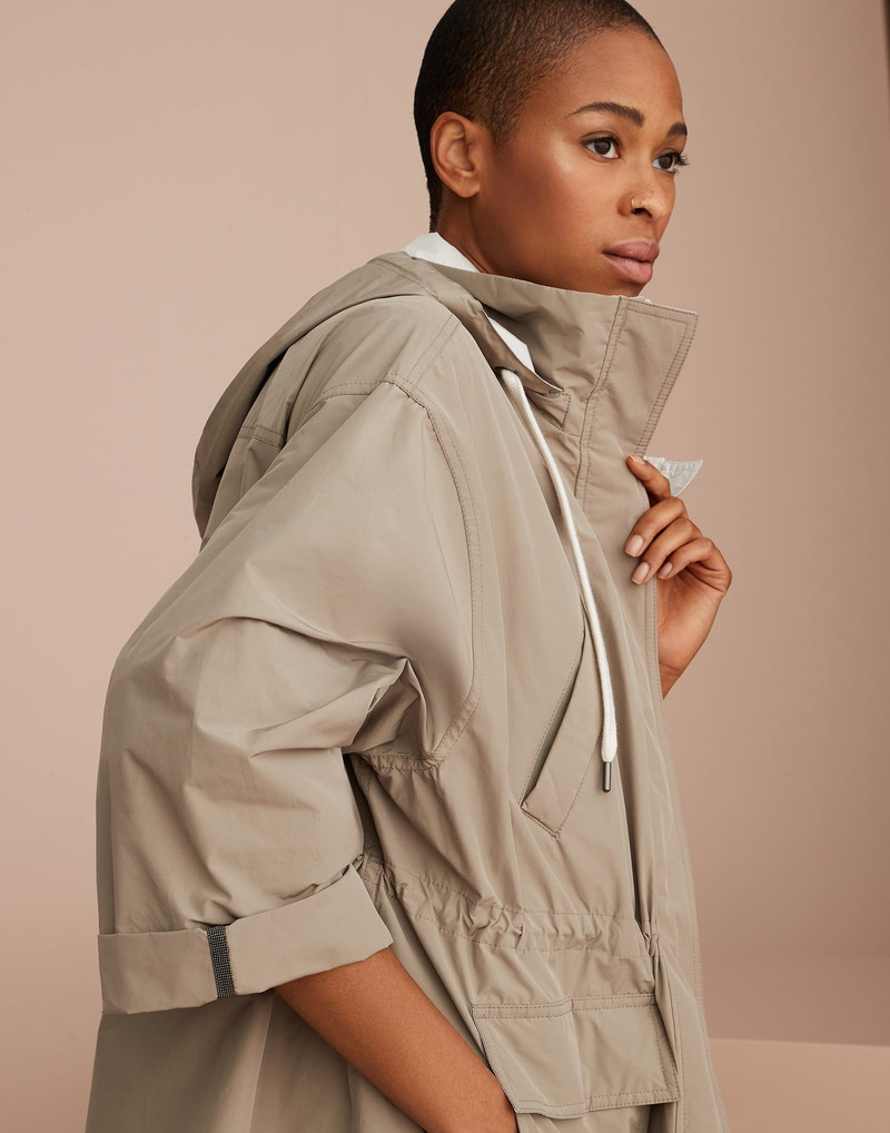Water-resistant taffeta hooded outerwear jacket with monili 3