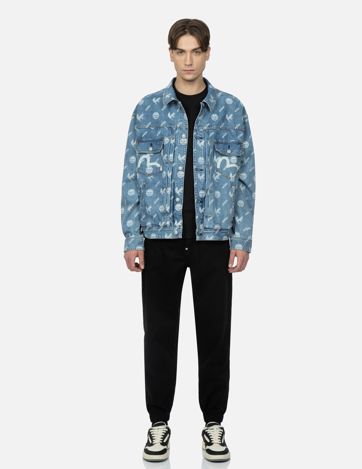 EAGLE AND KAMON ALLOVER DISCHARGED PRINT DENIM JACKET - 5