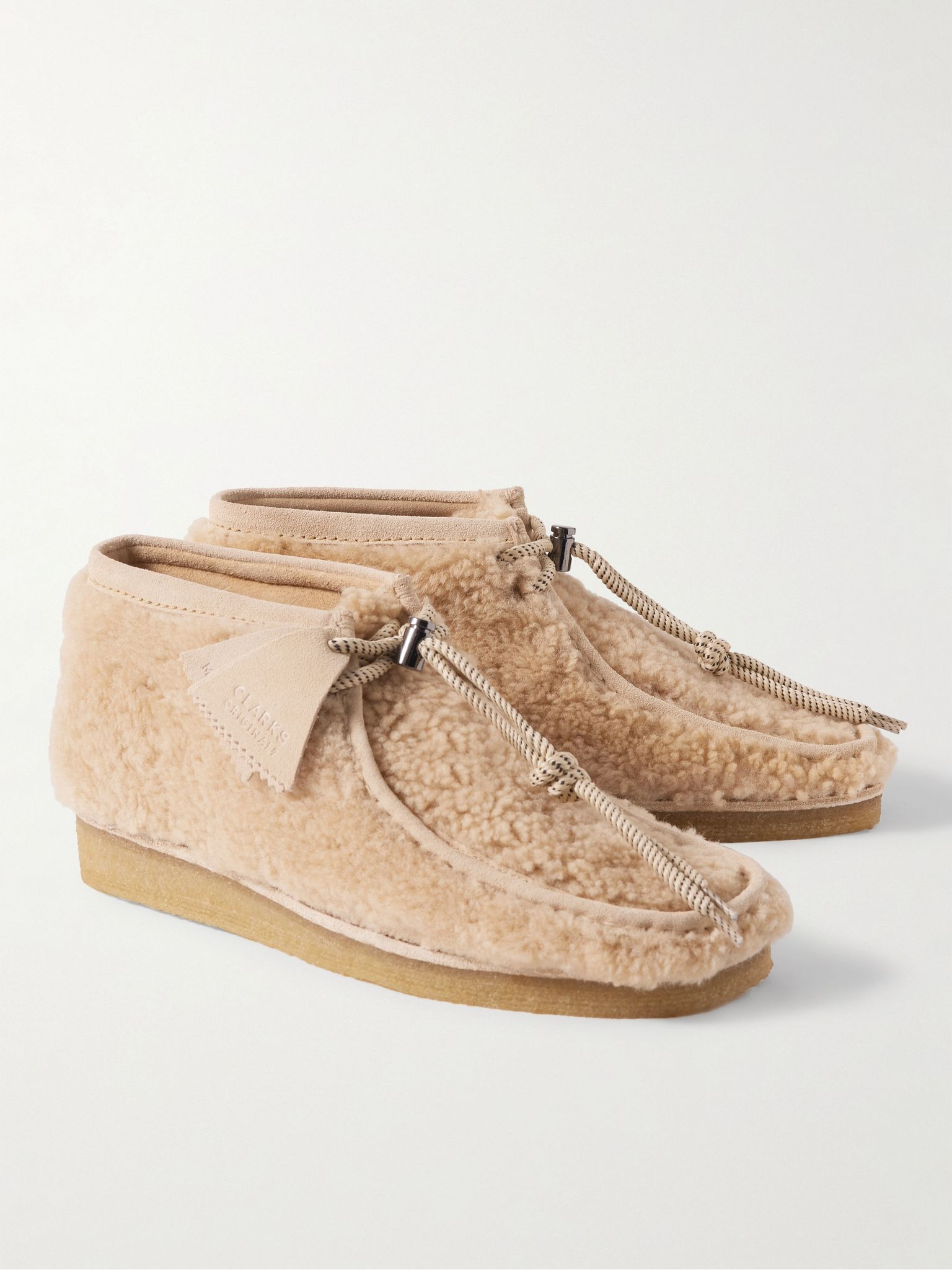 + Clarks 2 Moncler 1952 Wallabee Suede-Trimmed Faux Shearling Chukka Boots Beige - 4