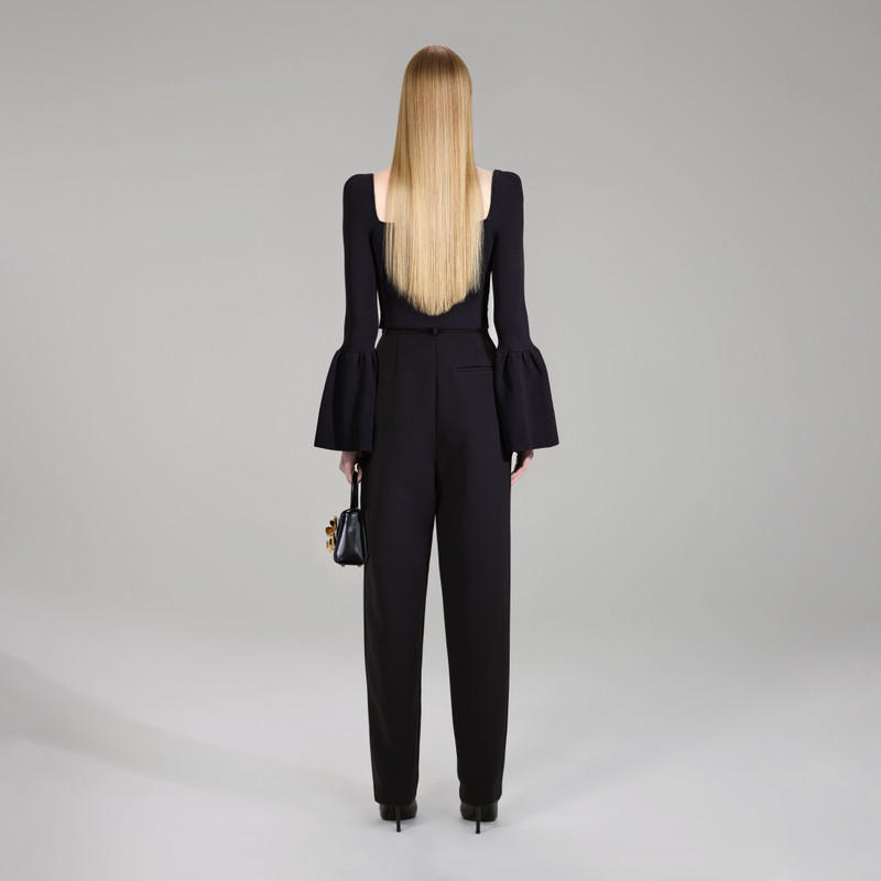 self-portrait Black Lace Insert Ribbed Knit Top outlook